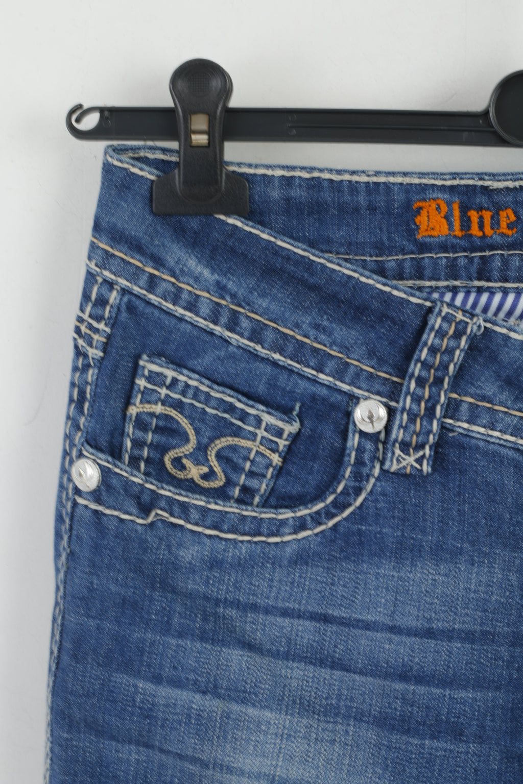 Blue Monkey Femme 27 Pantalon Jeans Pantalon Bleu En Coton Stretch Brodé