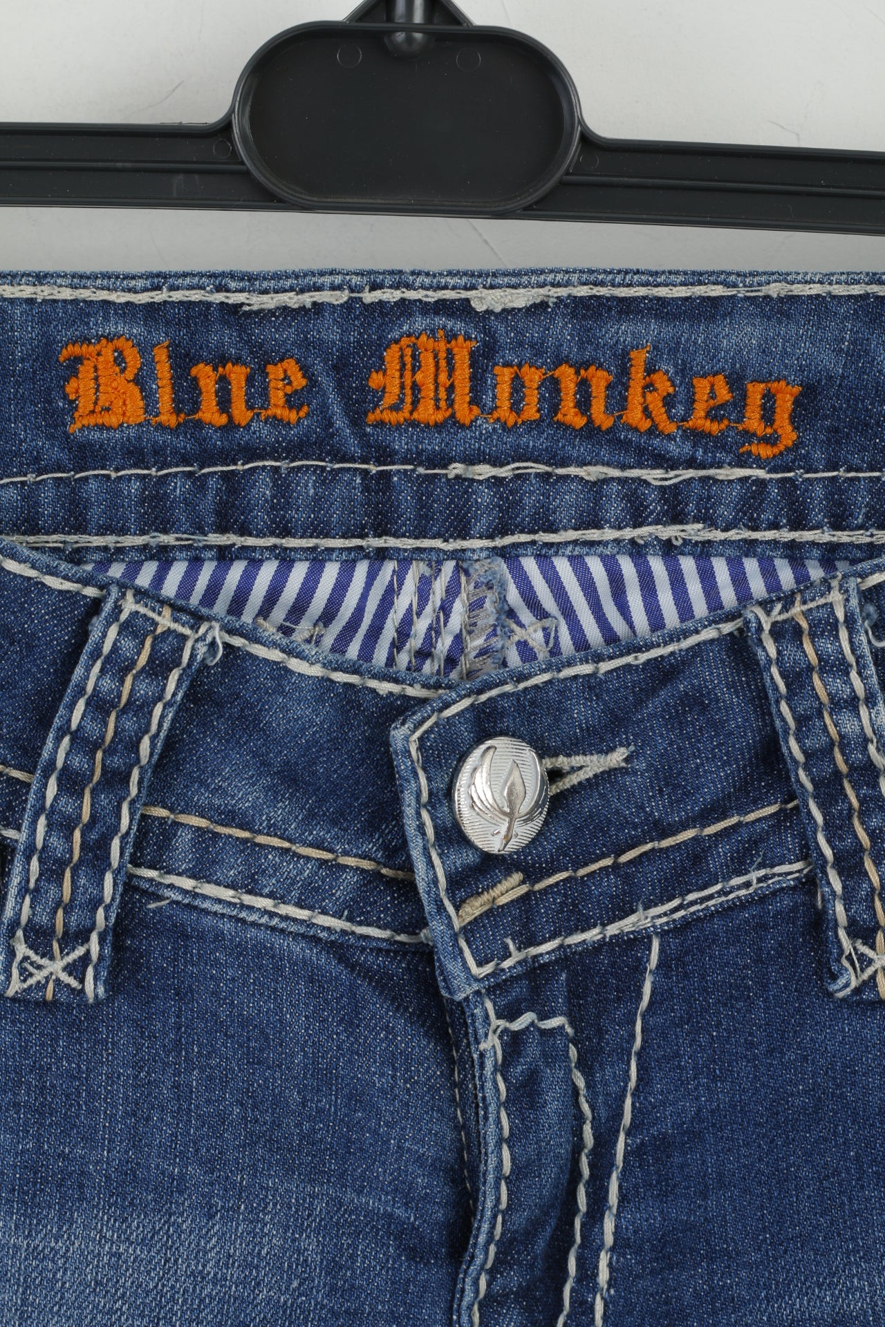 Blue Monkey Femme 27 Pantalon Jeans Pantalon Bleu En Coton Stretch Brodé