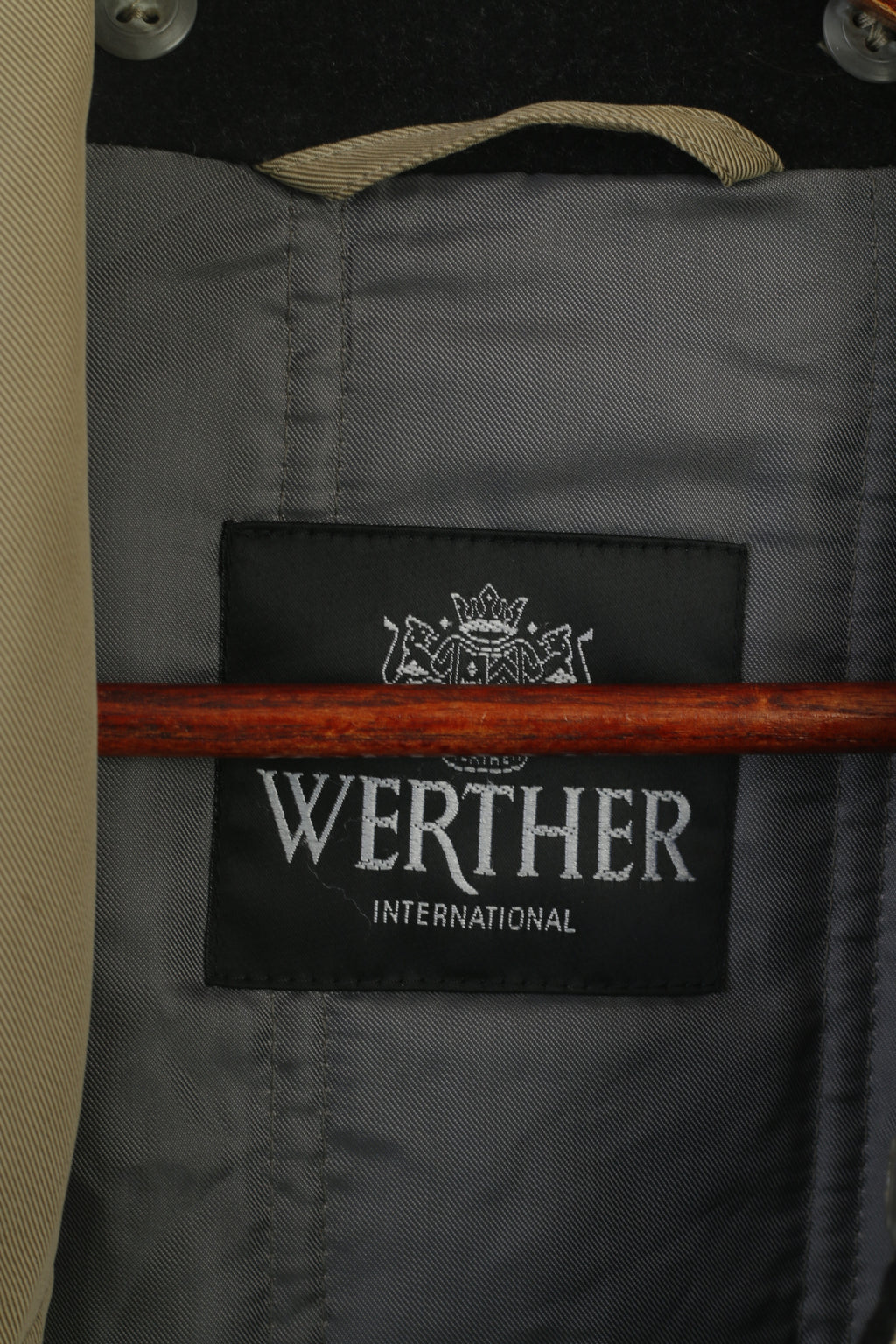 Werther International Men 52 L Coat Khaki Cotton Trench Lined Vintage Raincoat
