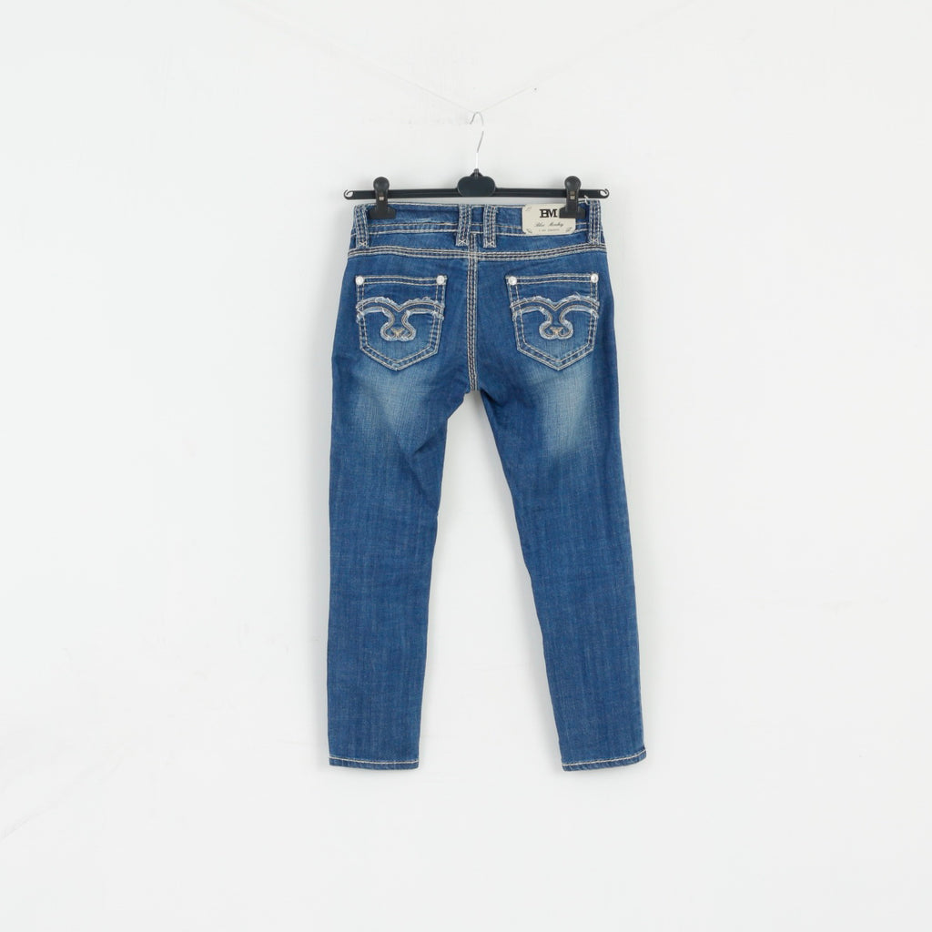 Blue Monkey Femme 27 Pantalon Jeans Pantalon Bleu En Coton Stretch Brodé