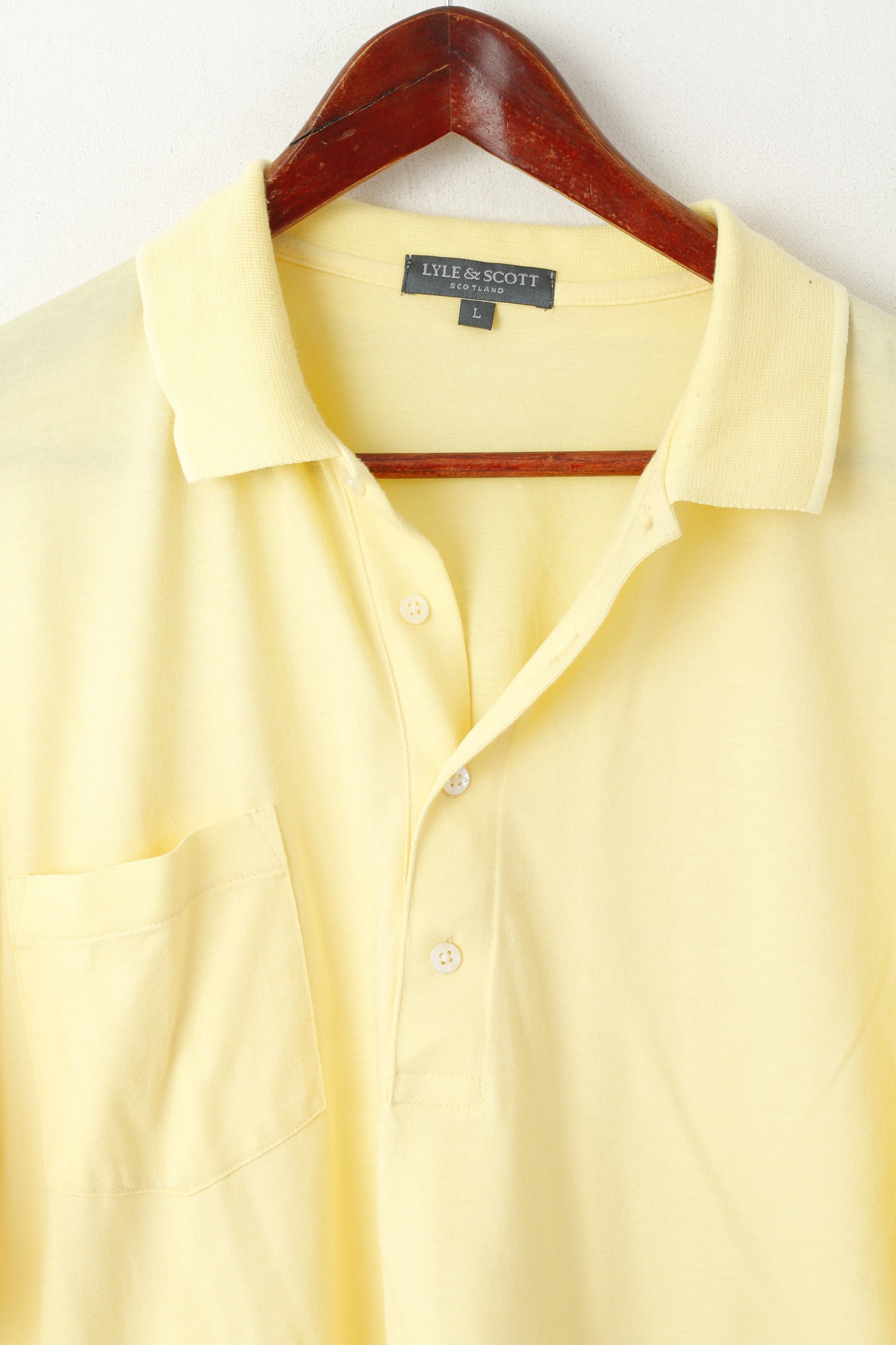 Lyle & Scott Scotland Men L Polo Shirt Yellow Cotton Detailed Buttons Short Sleeve Top