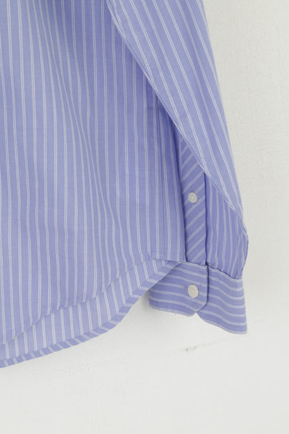 Penguin Men M Casual Shirt Purple Striped Cotton  Long Sleeve slim Fit Top