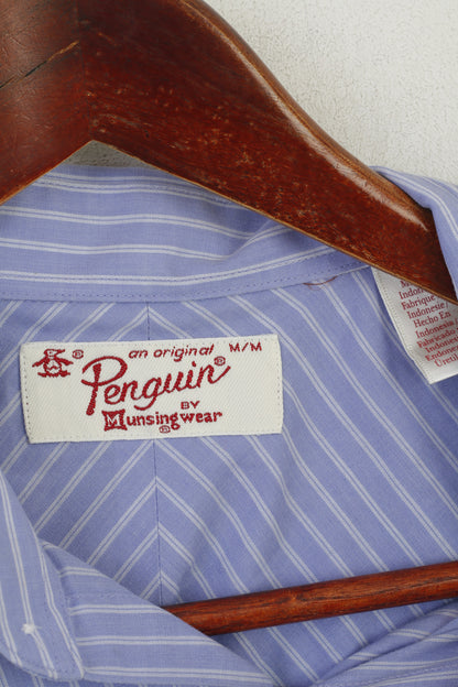 Penguin Men M Casual Shirt Purple Striped Cotton  Long Sleeve slim Fit Top