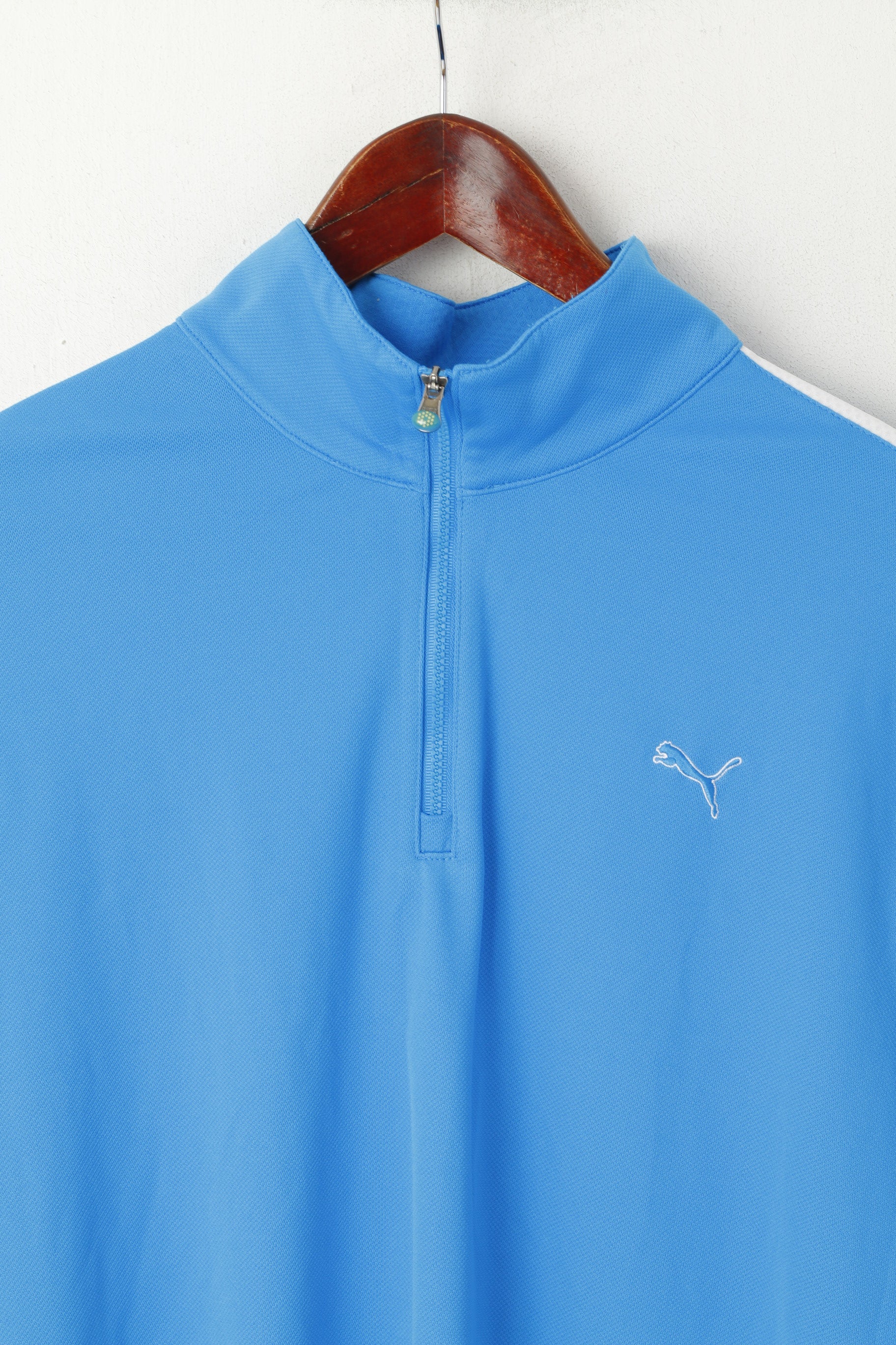 Puma Hommes M Chemise à manches longues Bleu Activewear Zip Neck Sportswear Top