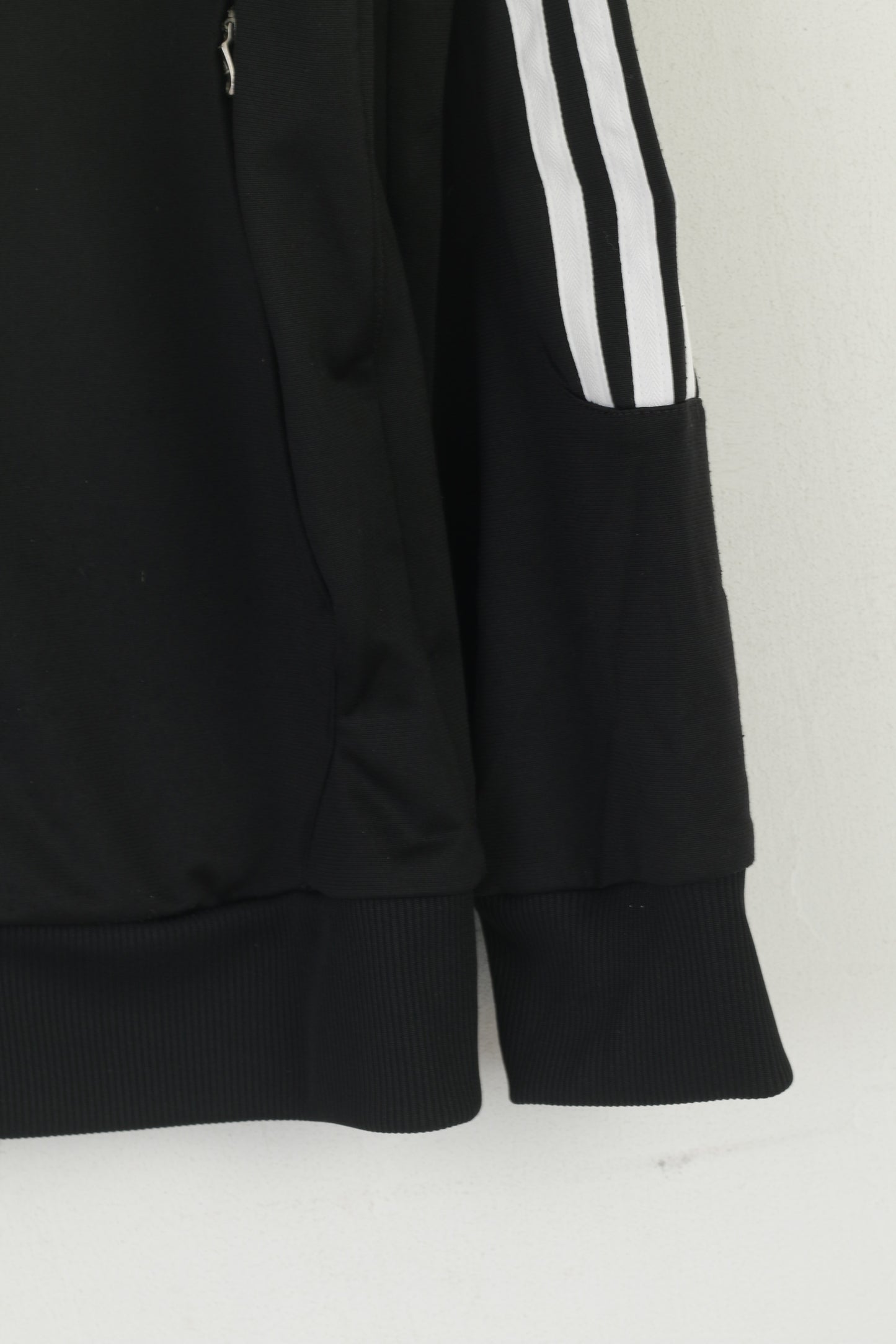 Adidas Men 42/44 M Sweatshirt Black Shiny Vintage Full Zipper Sportswear Track Top