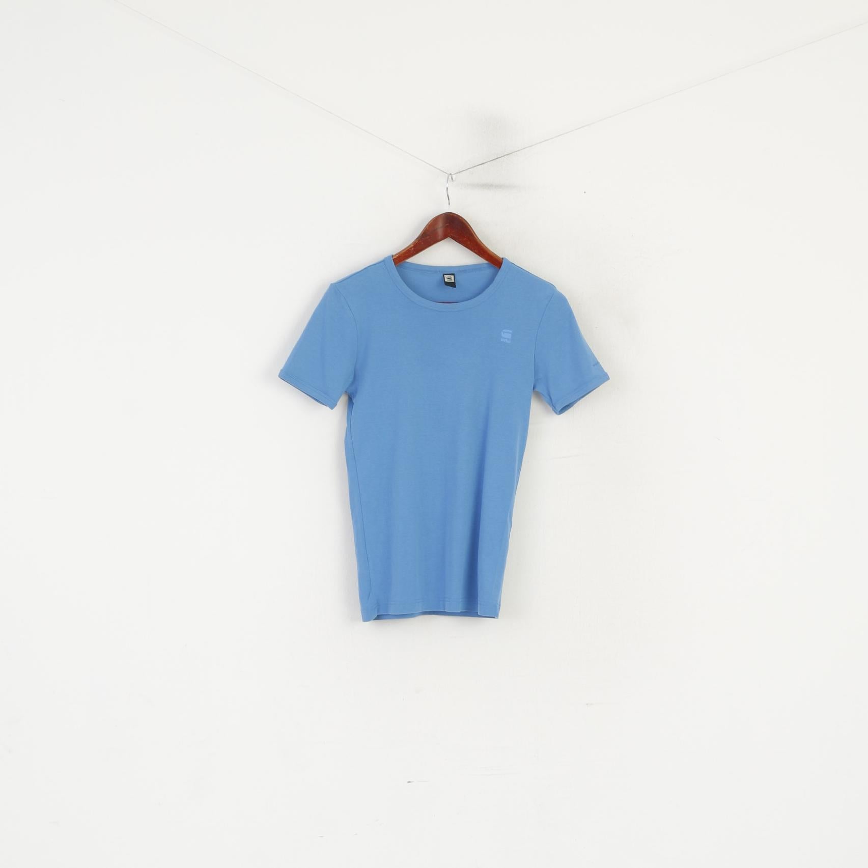 G-Star Raw Women S Shirt Blue Cotton Crew Neck Stretch Logo Basic Top