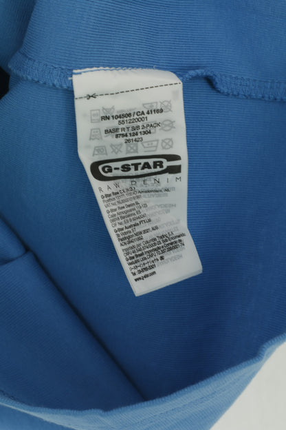 Maglietta G-Star Raw da donna, top basic in cotone blu, girocollo, logo elasticizzato