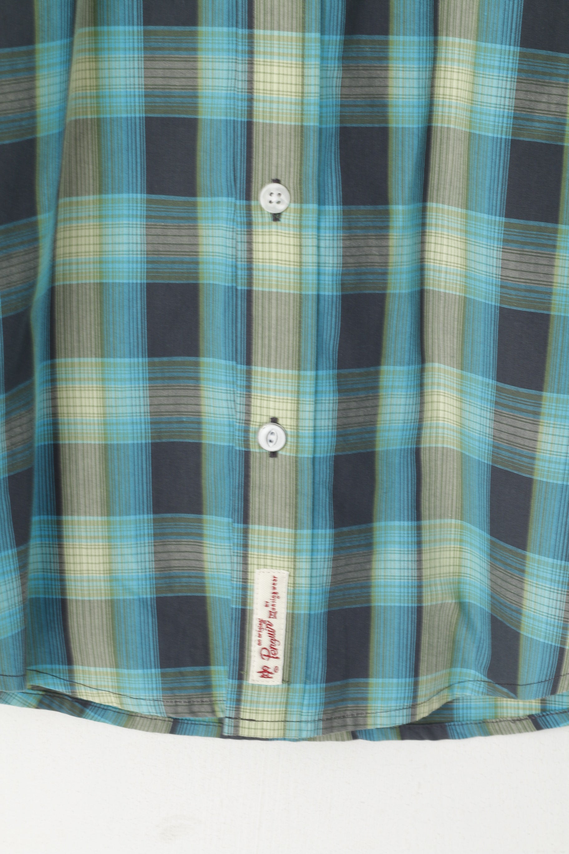 Penguin Men S Casual Shirt Blue Cotton Heritage Slim Fit Checkered Short Sleeve
