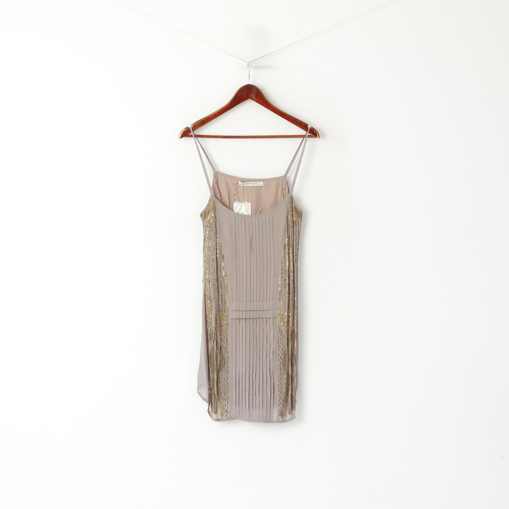 New Zara Basic Women S Tunic Taupe Viscose Spaghetti Strap Sequins Shirt