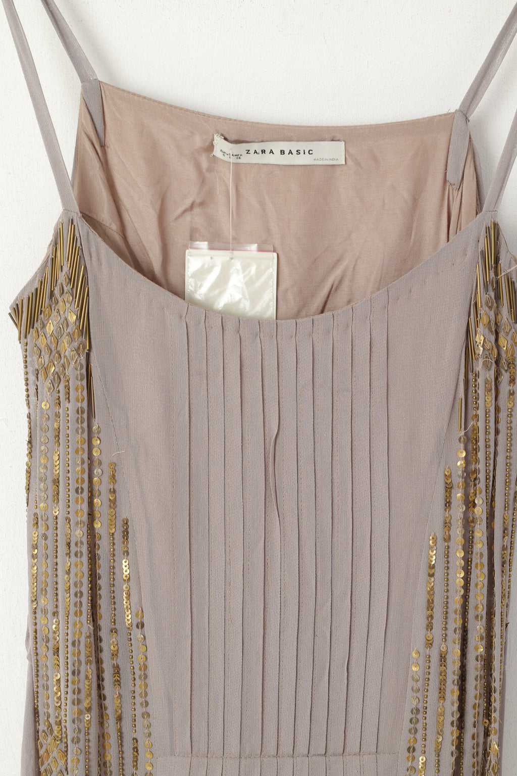 New Zara Basic Women S Tunic Taupe Viscose Spaghetti Strap Sequins Shirt