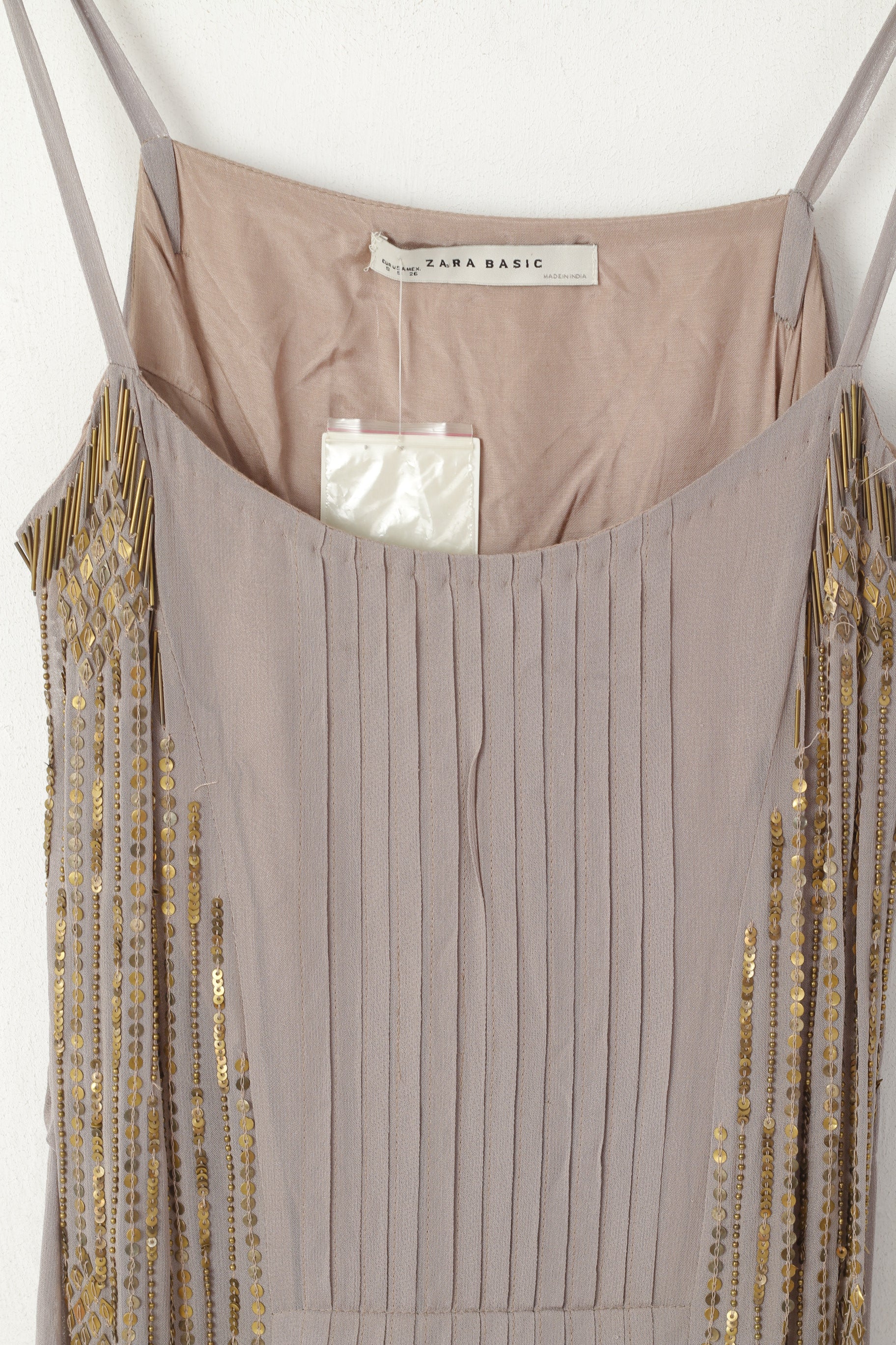 New Zara Basic Women S Tunic Taupe Viscose Spaghetti Strap Sequins Shirt