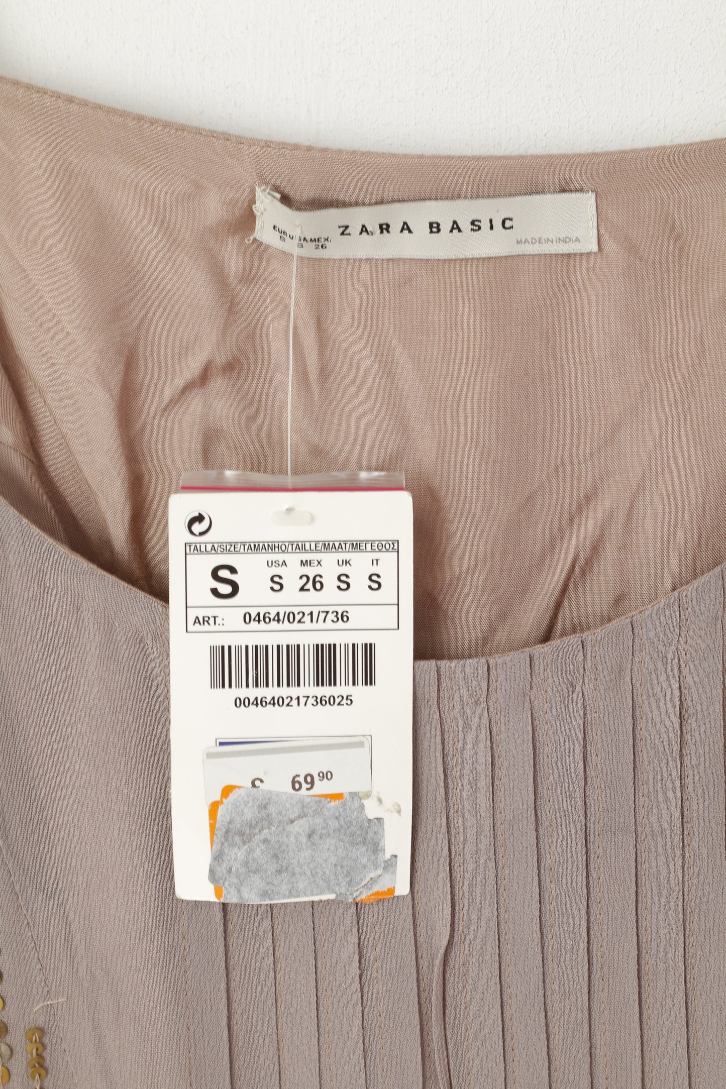 New Zara Basic Women S Tunic Taupe Viscose Spaghetti Strap Sequins Shirt