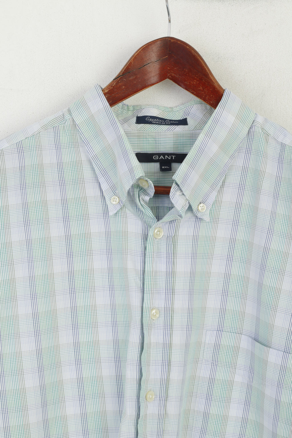 Gant Men 2XL Casual Shirt Green Blue Check Egyptian Cotton Regular Long Sleeve Top