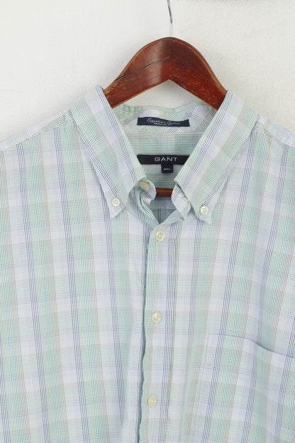 Gant Camicia casual da uomo 2XL Top manica lunga regolare in cotone egiziano a quadri verde blu