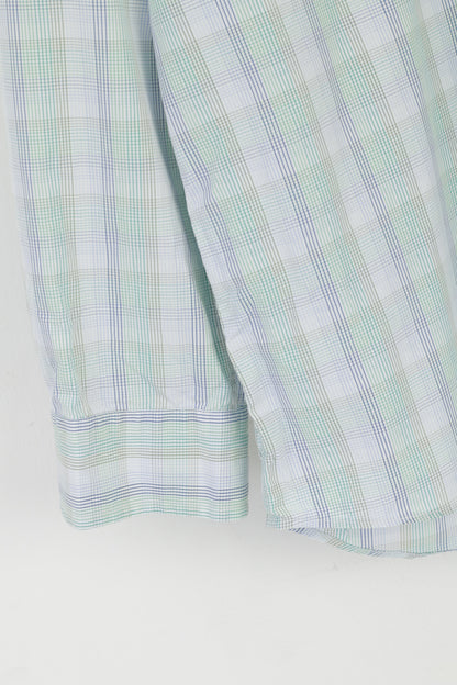 Gant Men 2XL Casual Shirt Green Blue Check Egyptian Cotton Regular Long Sleeve Top
