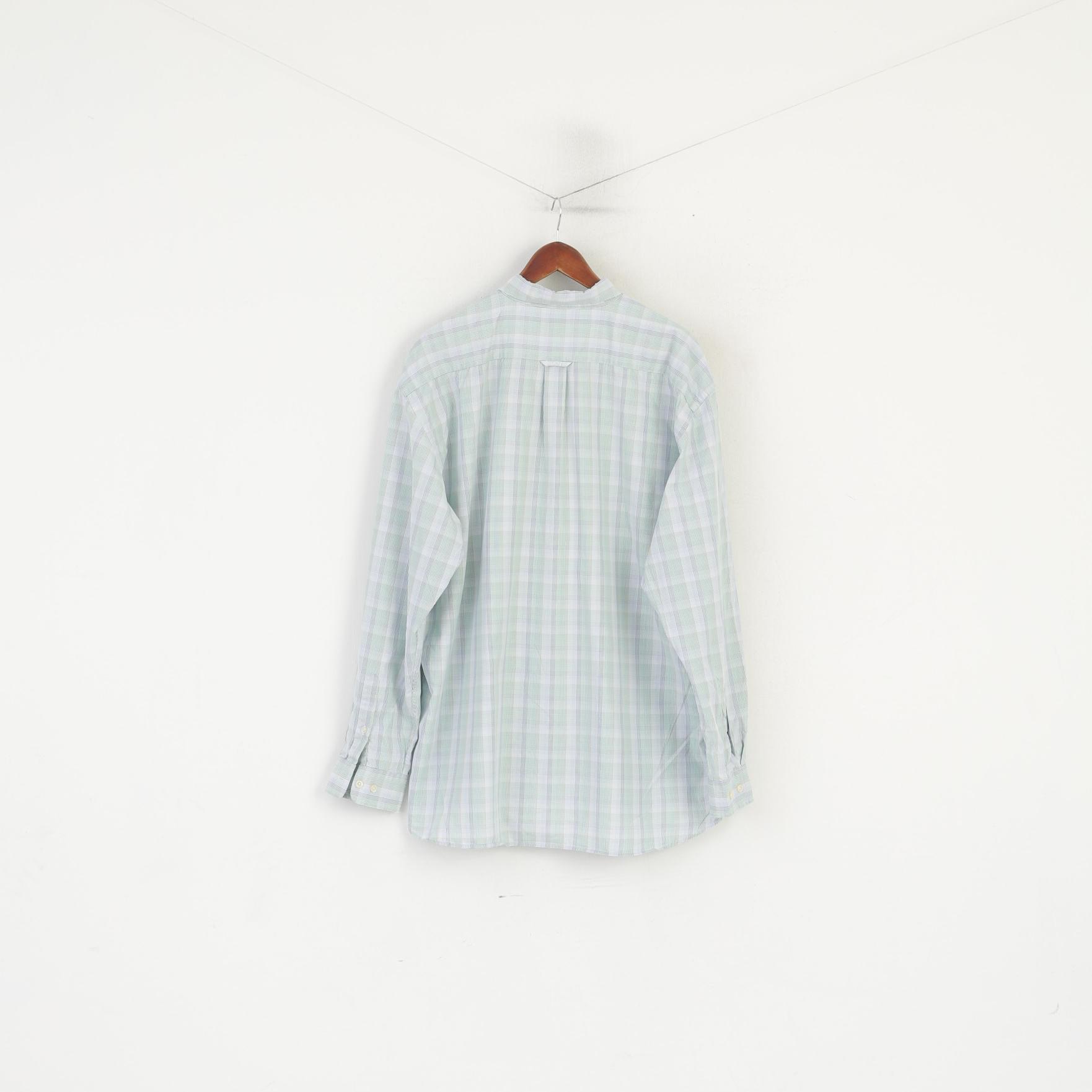 Gant Men 2XL Casual Shirt Green Blue Check Egyptian Cotton Regular Long Sleeve Top
