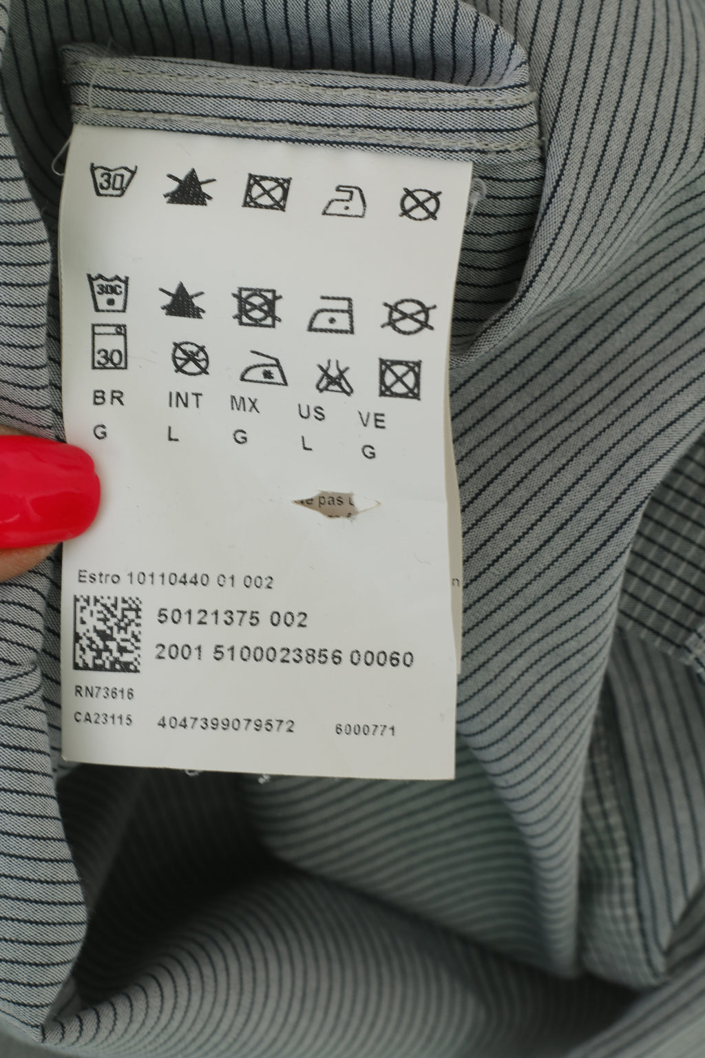 Hugo Boss Camicia casual da uomo L (M) Top a maniche lunghe in cotone a righe grigie con bottoni nascosti