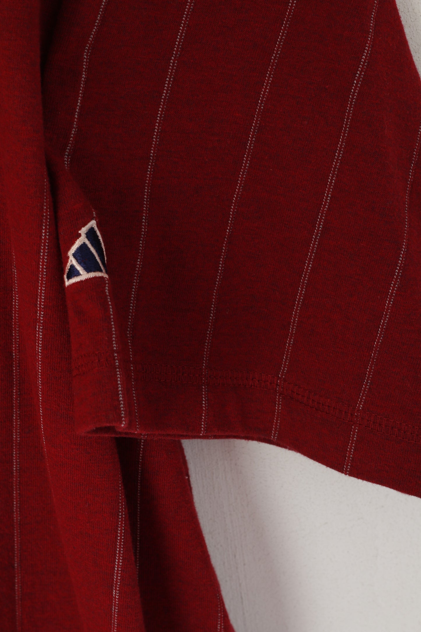 Adidas Men L Polo Shirt Maroon Striped Cotton Vintage Stretch Classic Top