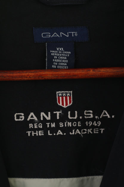 Gant USA Veste XXL pour homme Bleu marine 100 % coton LA Bomber avec fermeture éclair complète