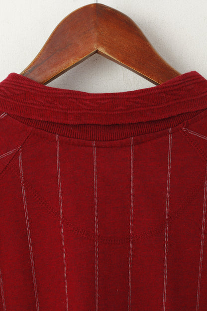 Adidas Men L Polo Shirt Maroon Striped Cotton Vintage Stretch Classic Top