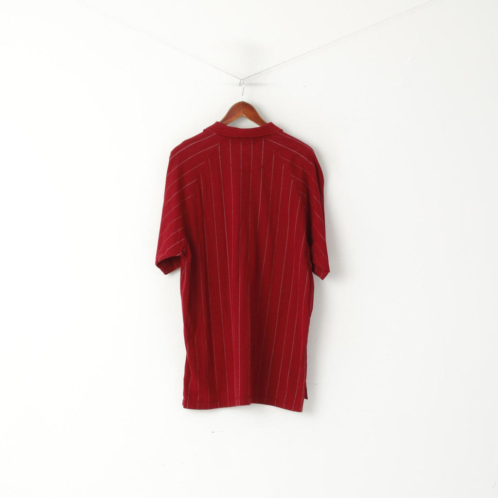 Adidas Men L Polo Shirt Maroon Striped Cotton Vintage Stretch Classic Top