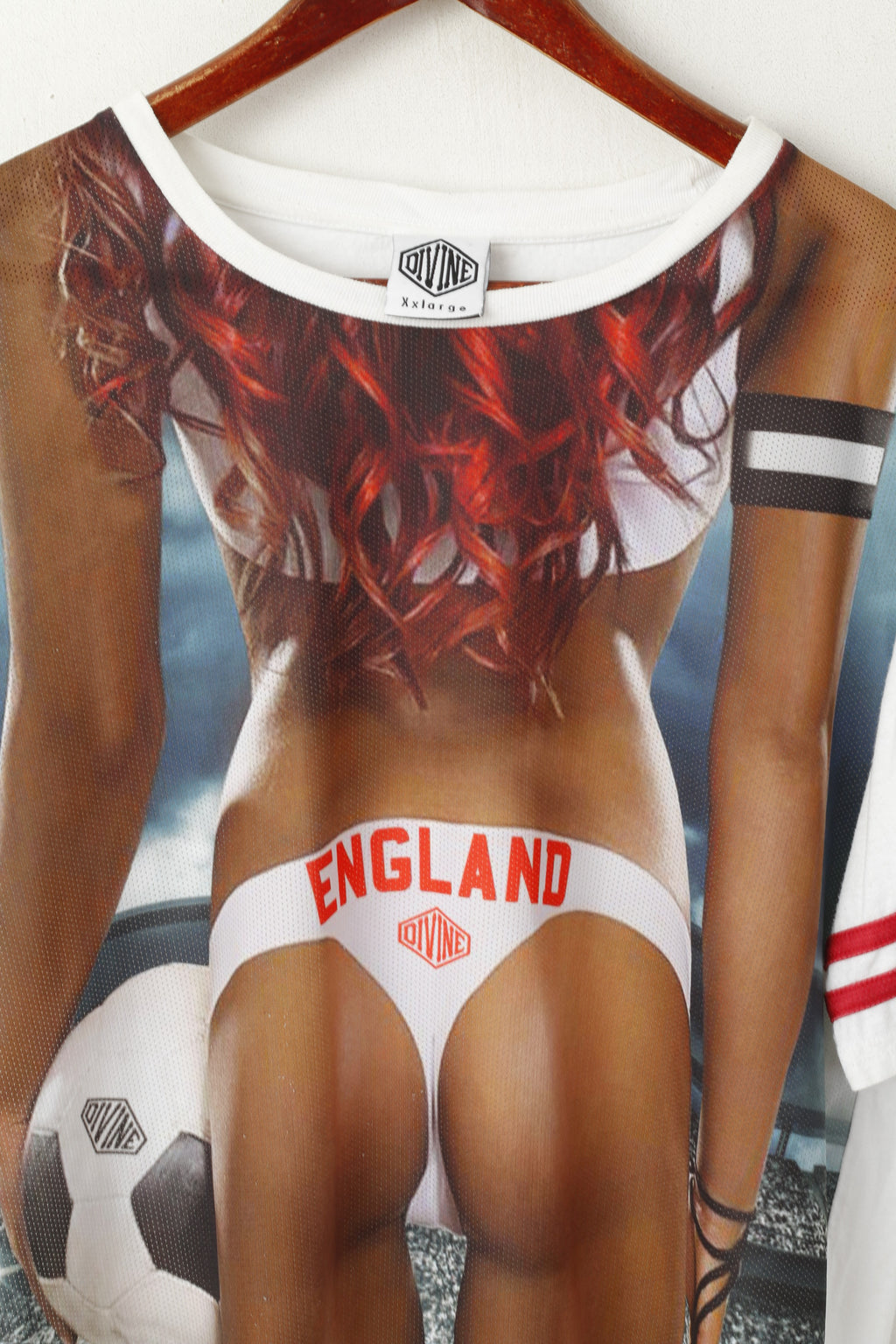 Divine Chemise pour homme 2XL (XL) en coton blanc graphique Angleterre Football en maille sur le devant