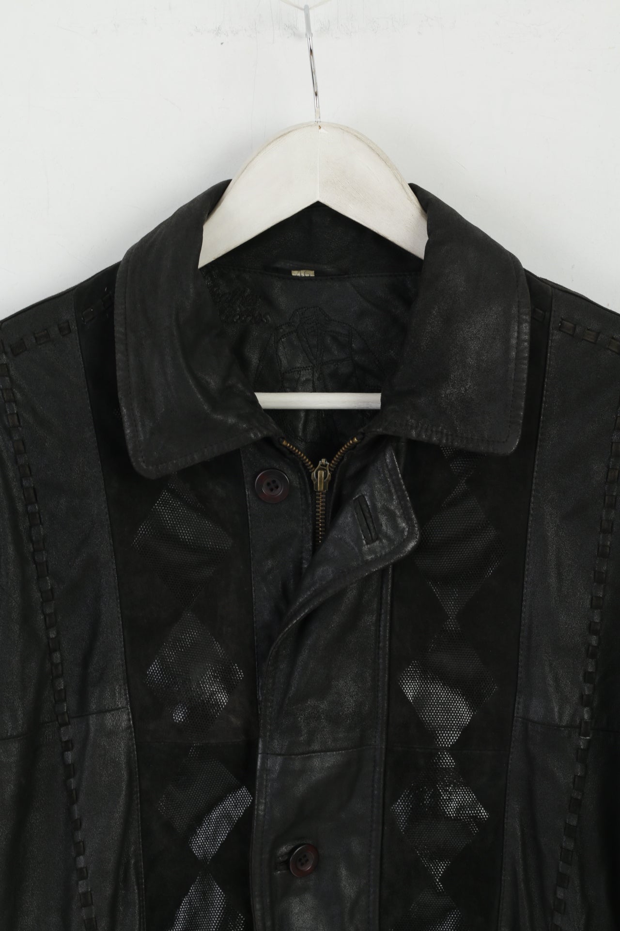 Leather Clothes By R&G Men 46 S Jacket Black Leather Detailed Shiny Aztec Bomber Top