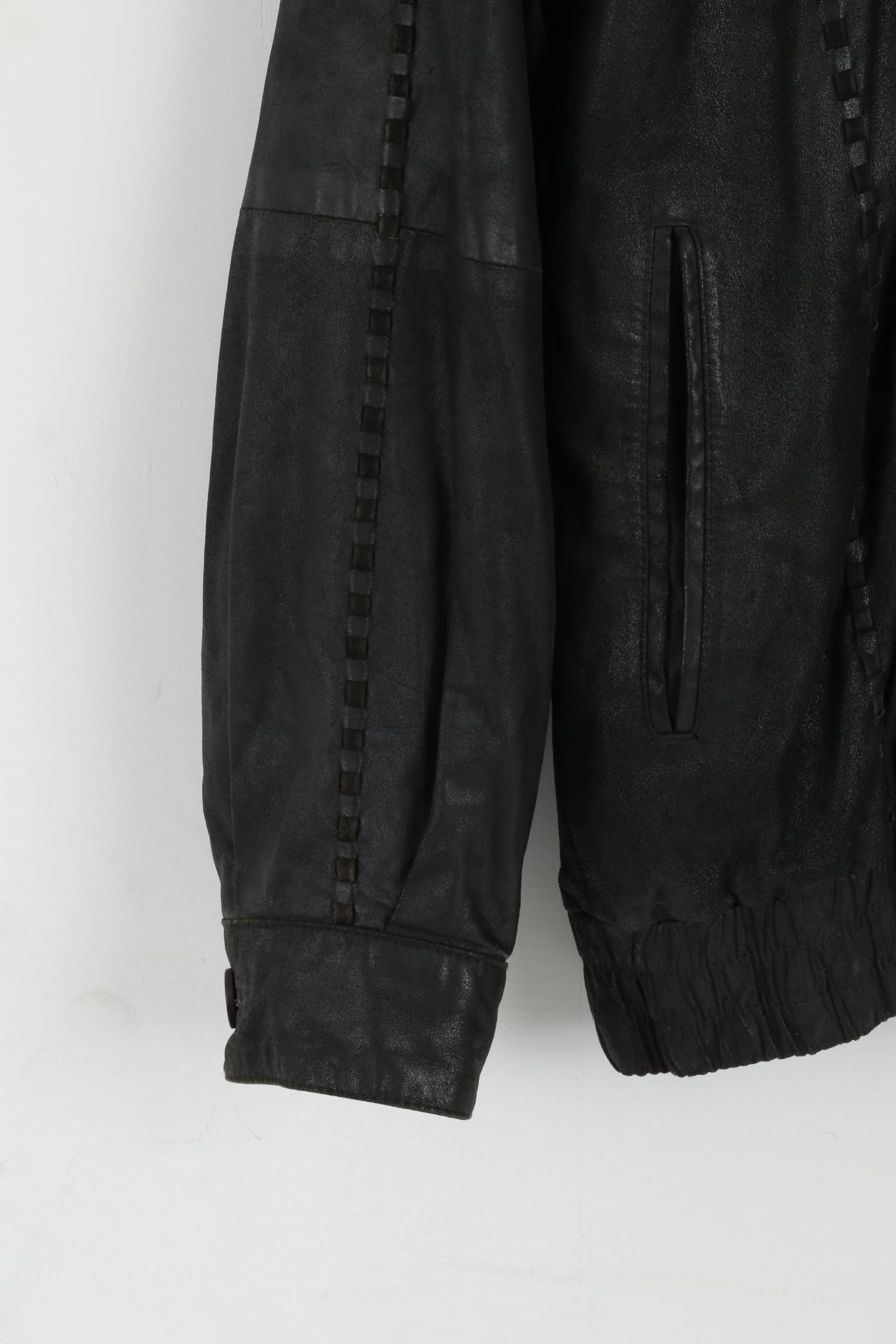 Leather Clothes By R&G Men 46 S Jacket Black Leather Detailed Shiny Aztec Bomber Top