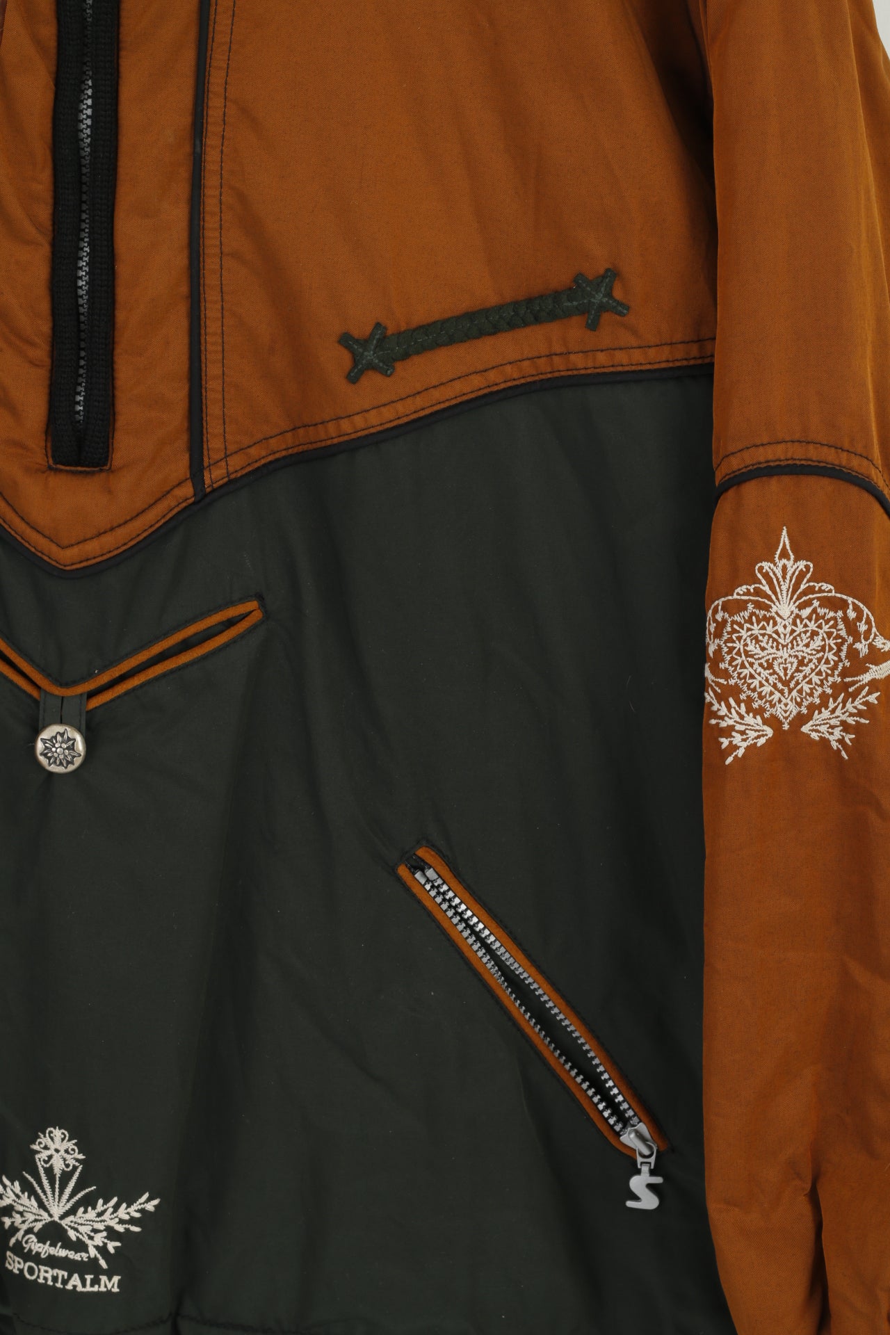 Sportalm Kitzbuhel Womens 42 XL Jacket Gold Green Tyrol Folk Pullover Ski Top