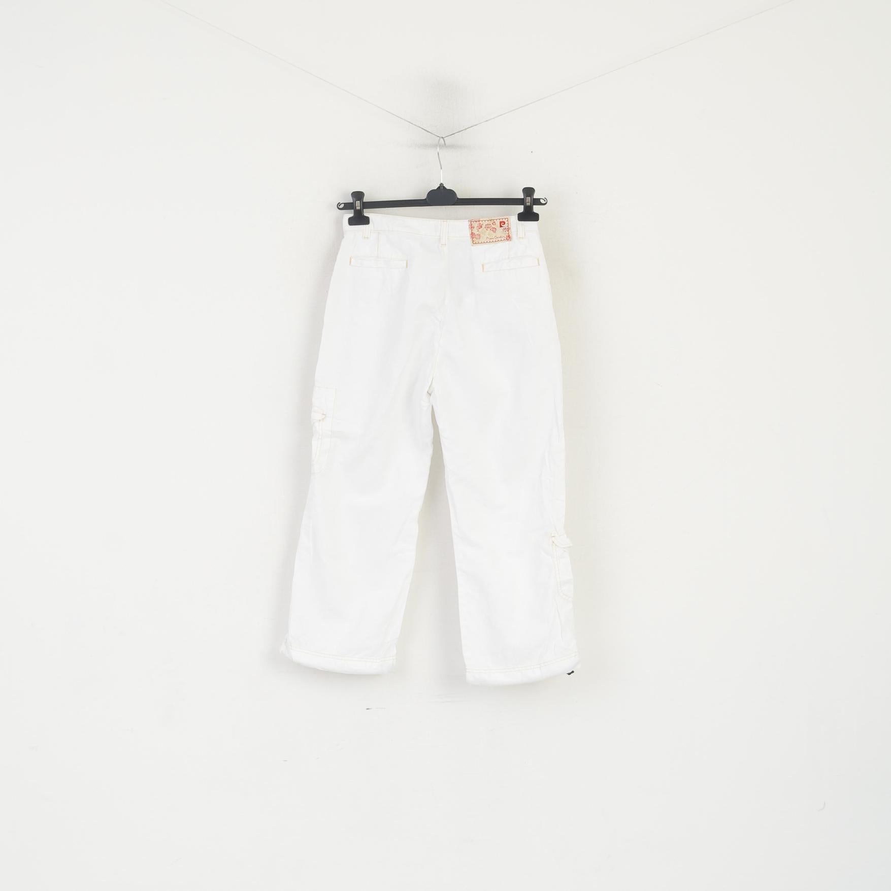 New Pierre Cardin Women 38 M Capri Trousers White Cinfy Cotton Linen Cropped Pants