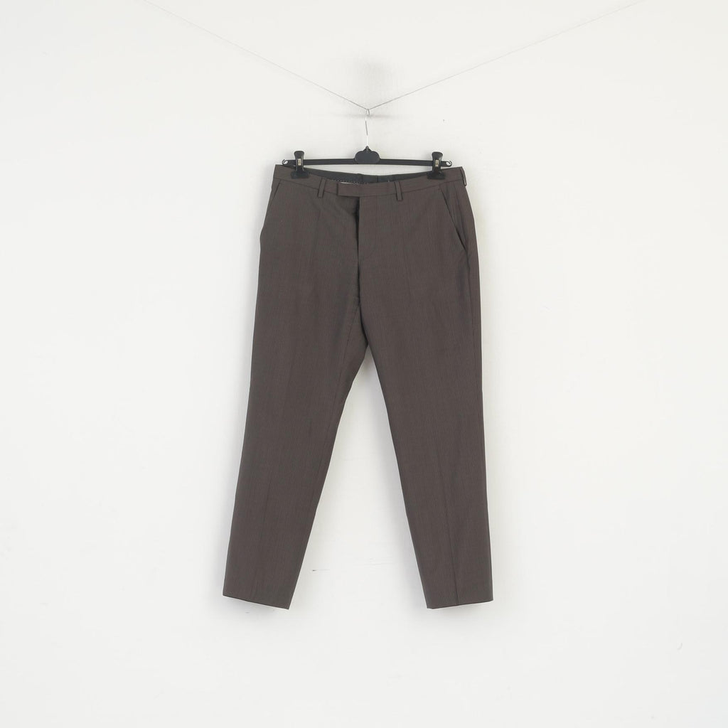 Hugo Boss Hommes 50 40 Pantalon Taupe Rayé Laine Élégant Pantalon Classique Jam2