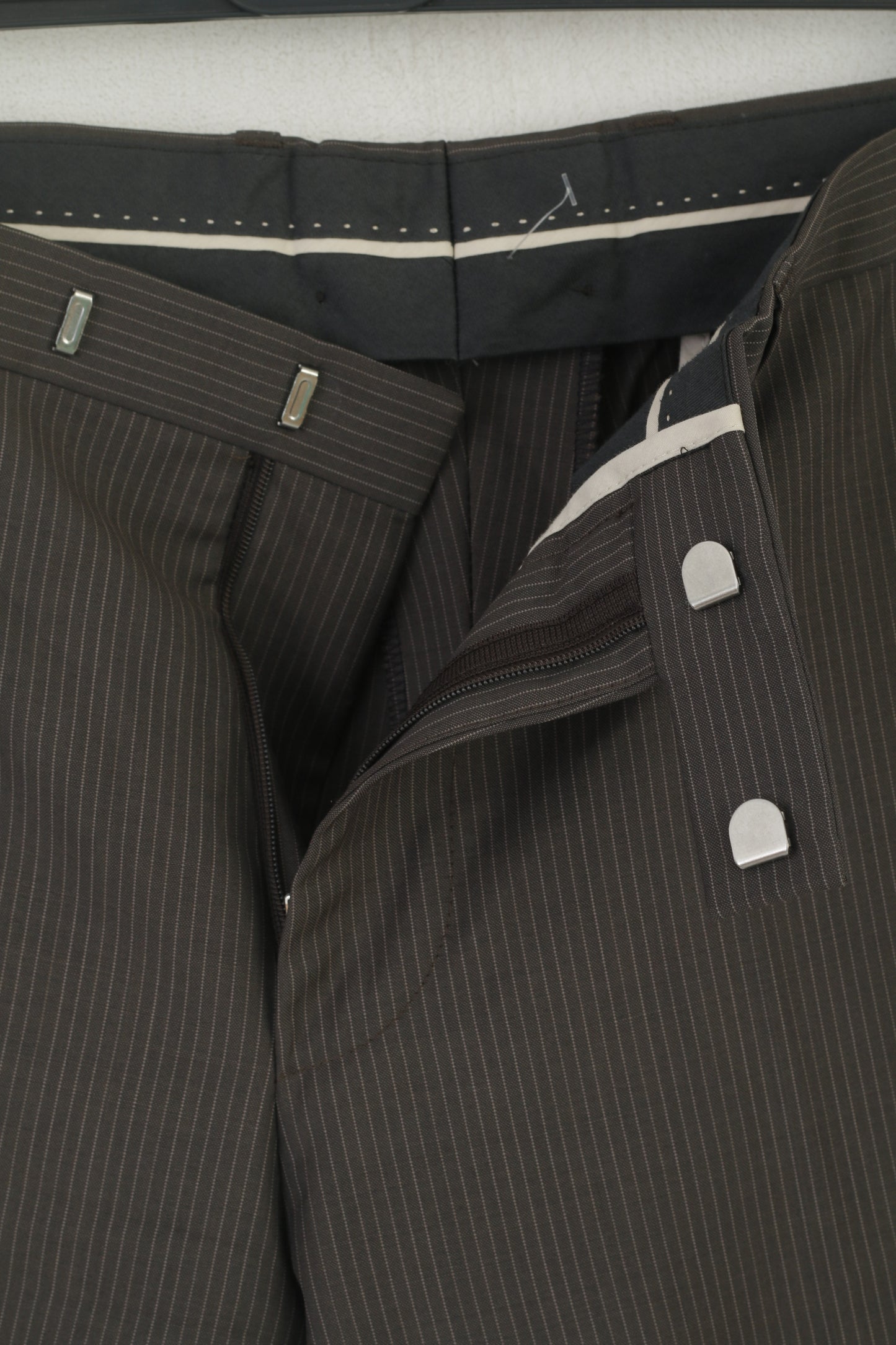 Hugo Boss Men 50 40 Trousers Taupe Striped Wool Elegant The Jam2 Classic Pants