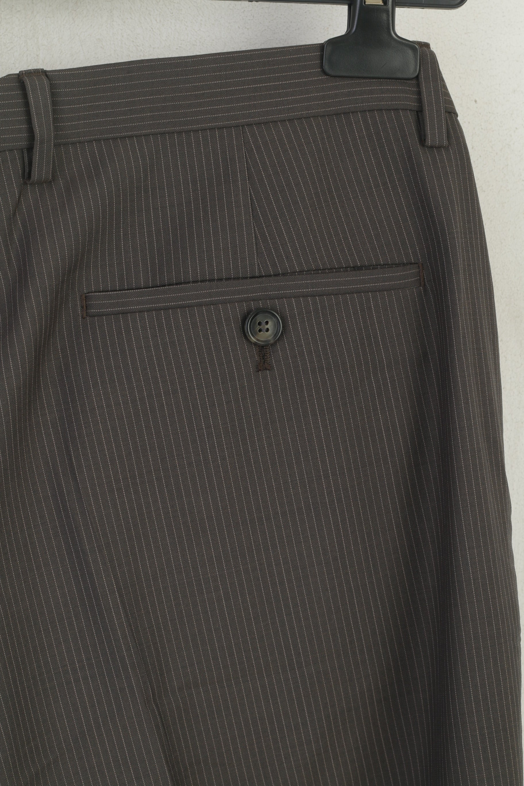 Hugo Boss Hommes 50 40 Pantalon Taupe Rayé Laine Élégant Pantalon Classique Jam2