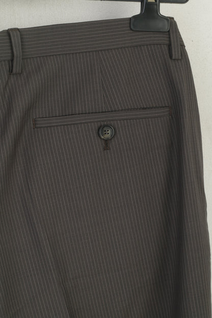 Hugo Boss Men 50 40 Trousers Taupe Striped Wool Elegant The Jam2 Classic Pants