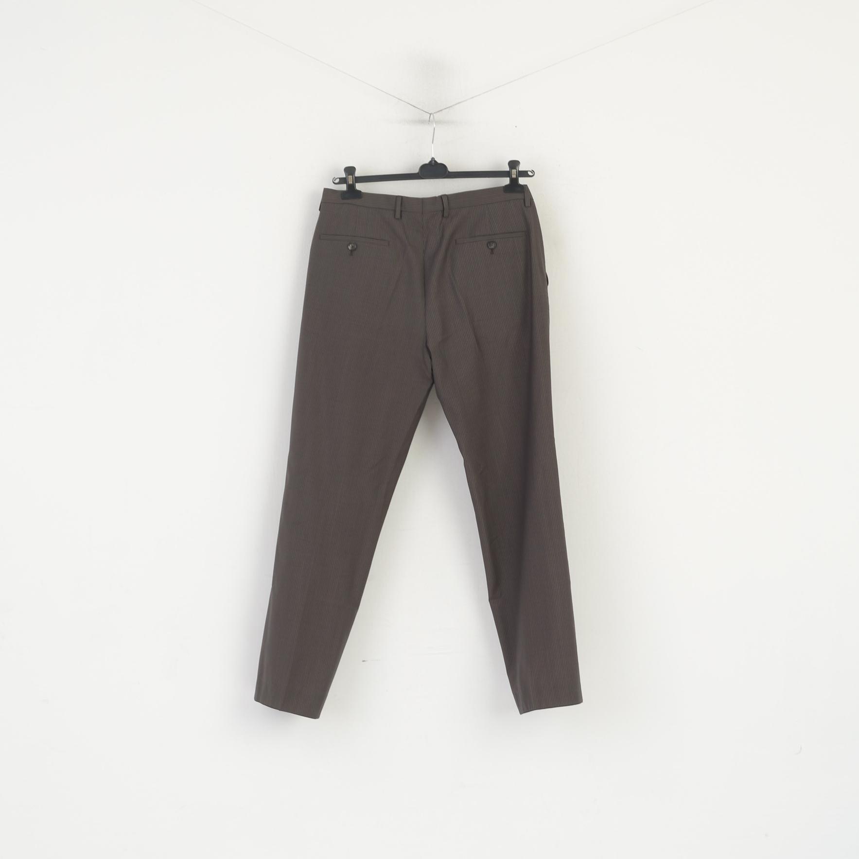 Hugo Boss Hommes 50 40 Pantalon Taupe Rayé Laine Élégant Pantalon Classique Jam2