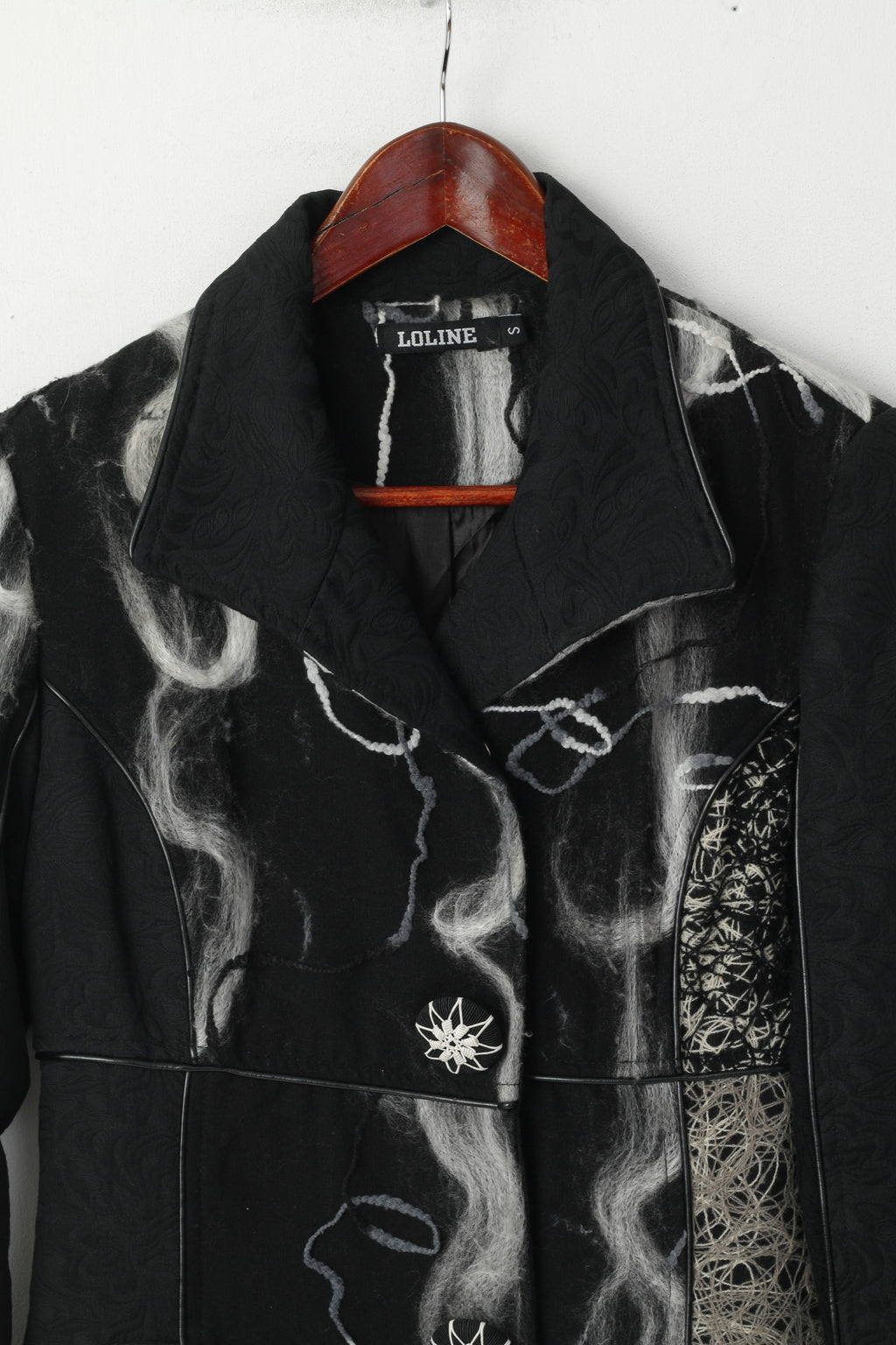 LOLINE Women S Coat Black Dacron Elegant Snaps Single Breasted Patchwork Top