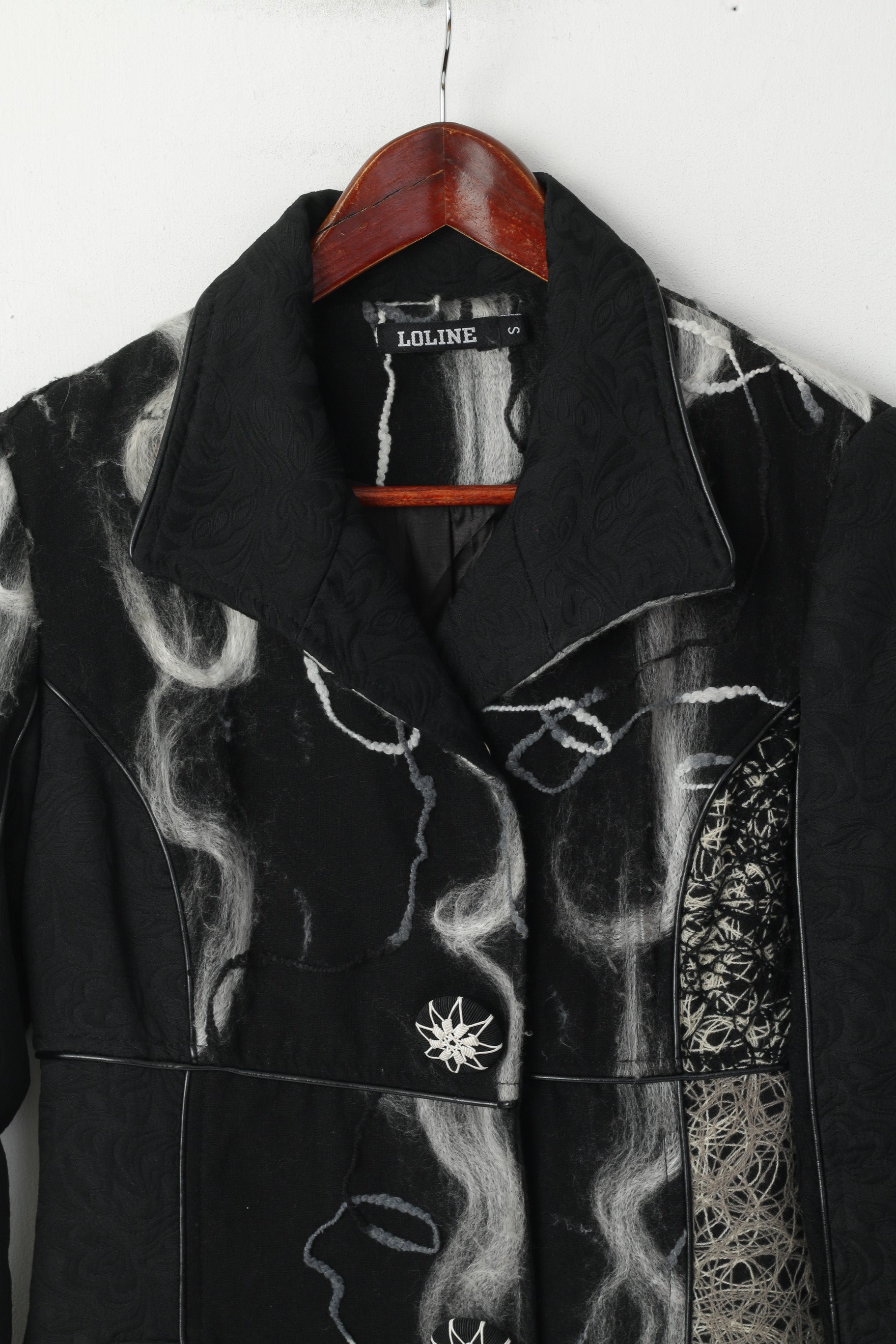 LOLINE Women S Coat Black Dacron Elegant Snaps Single Breasted Patchwork Top