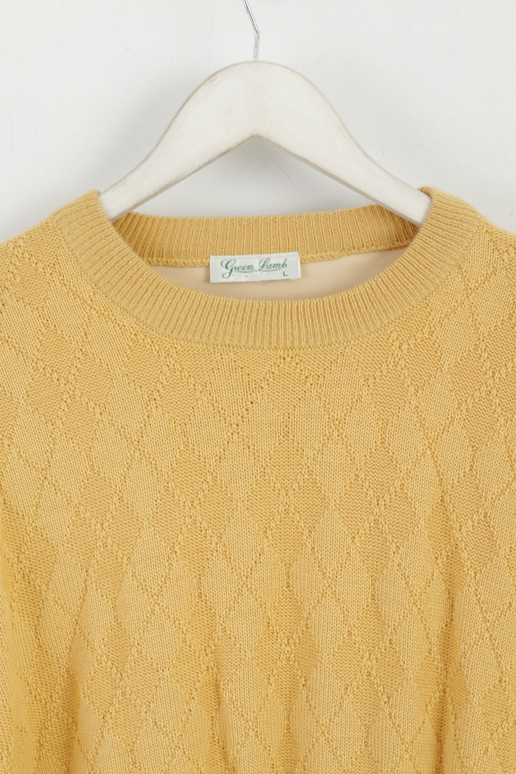 Green Lamb Men L Jumper Yellow Diamonds Permatex Wool Membrane System Top