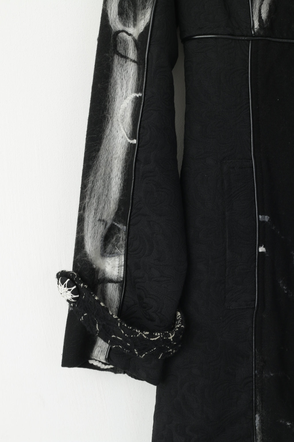 LOLINE Women S Coat Black Dacron Elegant Snaps Single Breasted Patchwork Top