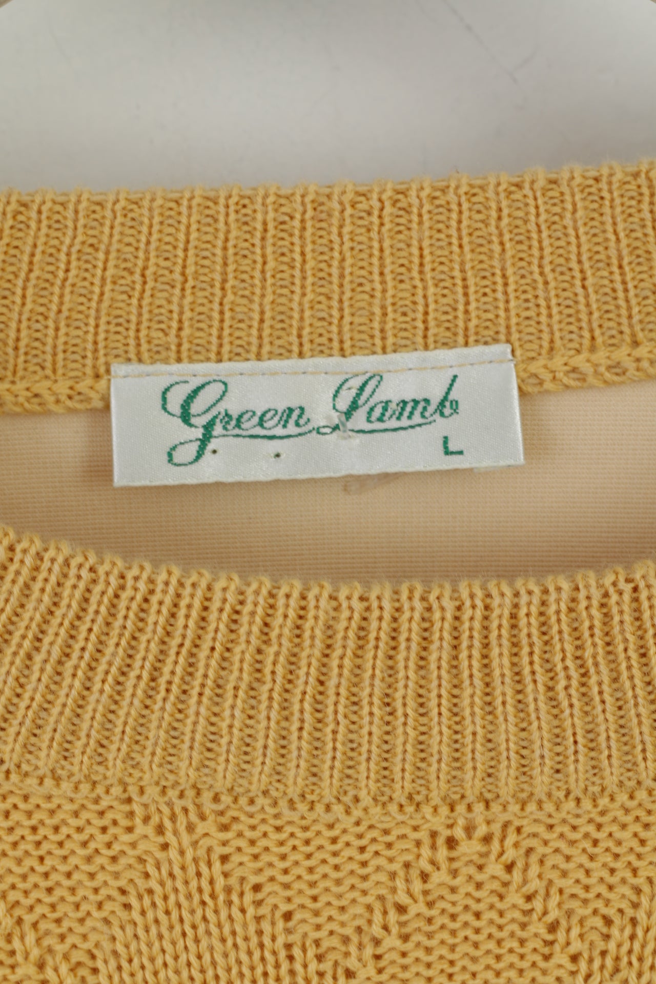 Green Lamb Men L Jumper Yellow Diamonds Permatex Wool Membrane System Top