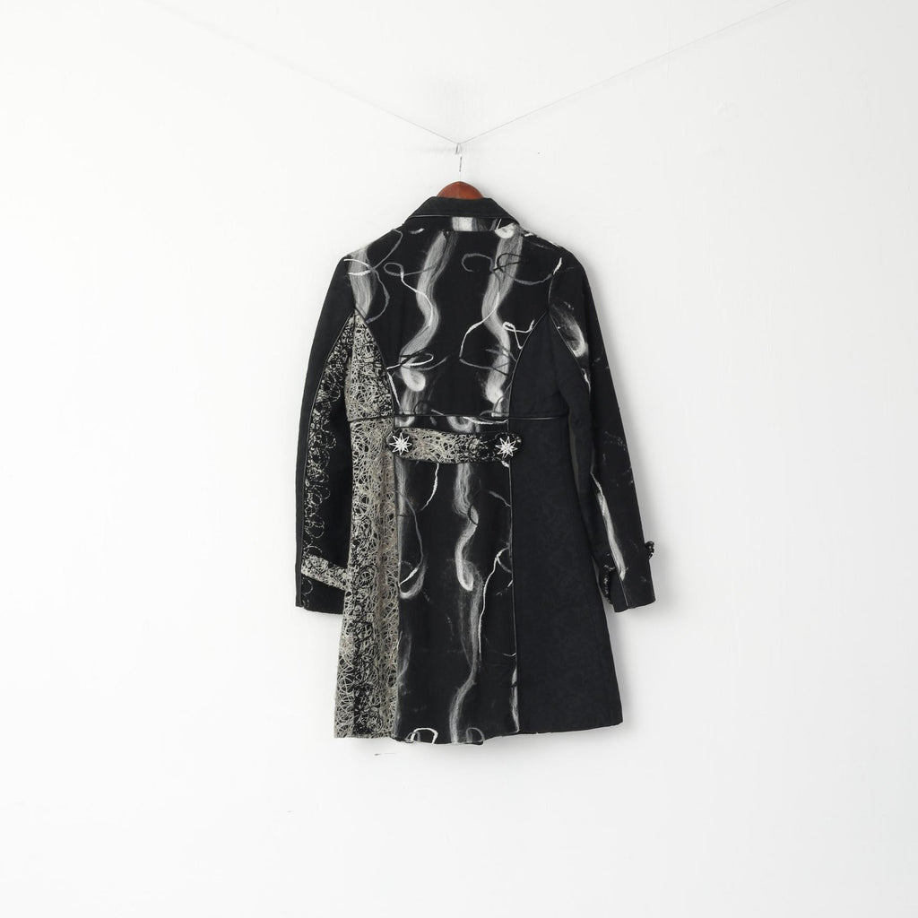 LOLINE Women S Coat Black Dacron Elegant Snaps Single Breasted Patchwork Top