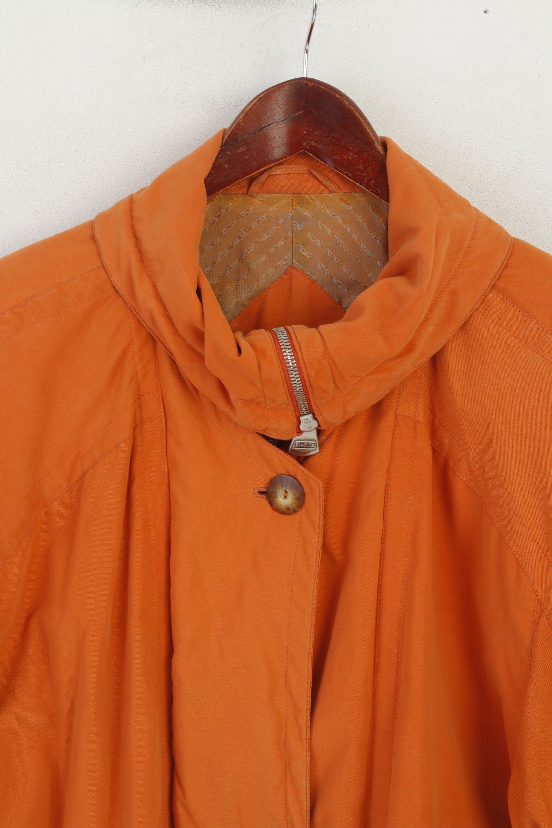 Head Women 40 12 Jacket Vintage Orange Full Zipper Shoulder Pads Sportswear