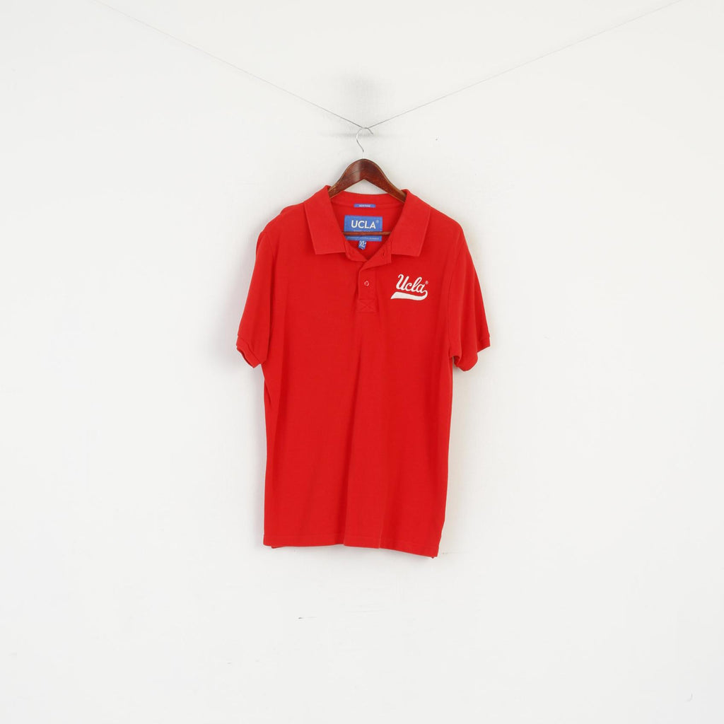 Ucla Hommes XL Polo Rouge Coton Varsity Boutons Détaillés Los Angeles Collegiate Top