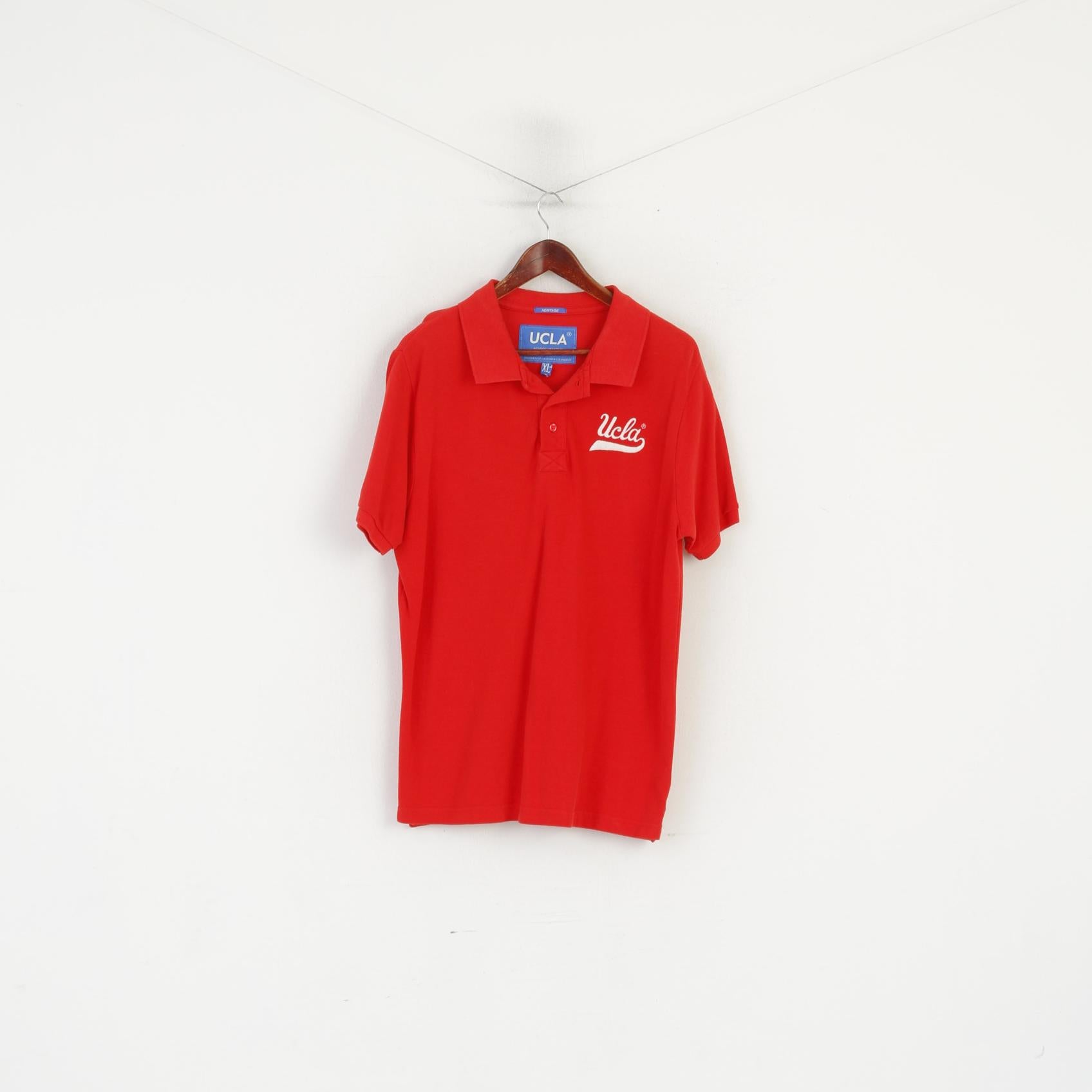 Ucla Hommes XL Polo Rouge Coton Varsity Boutons Détaillés Los Angeles Collegiate Top