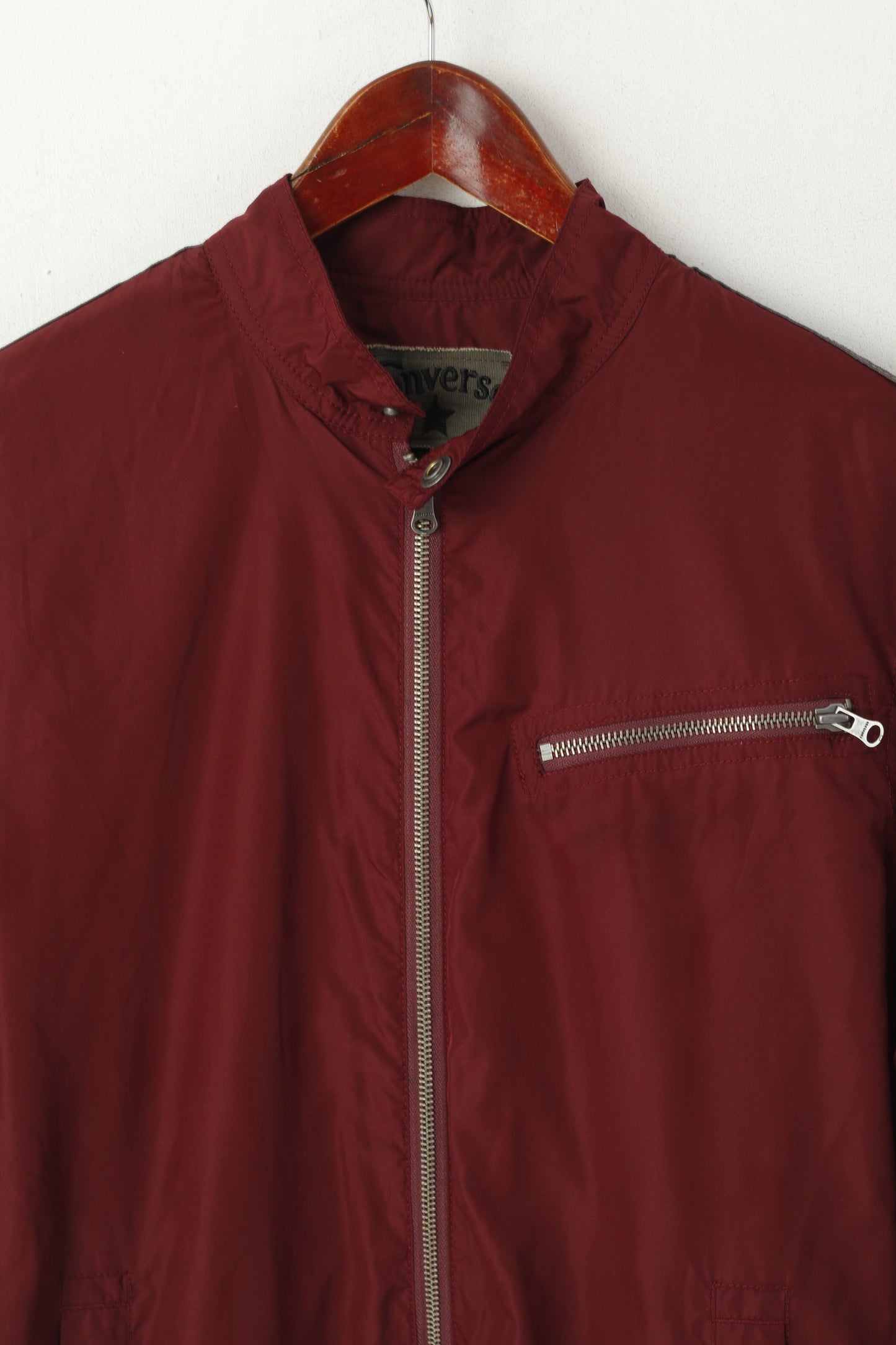 Converse Men S Jacket Burgundy Lightweight Sport Zip Pocket Full Zipper Top