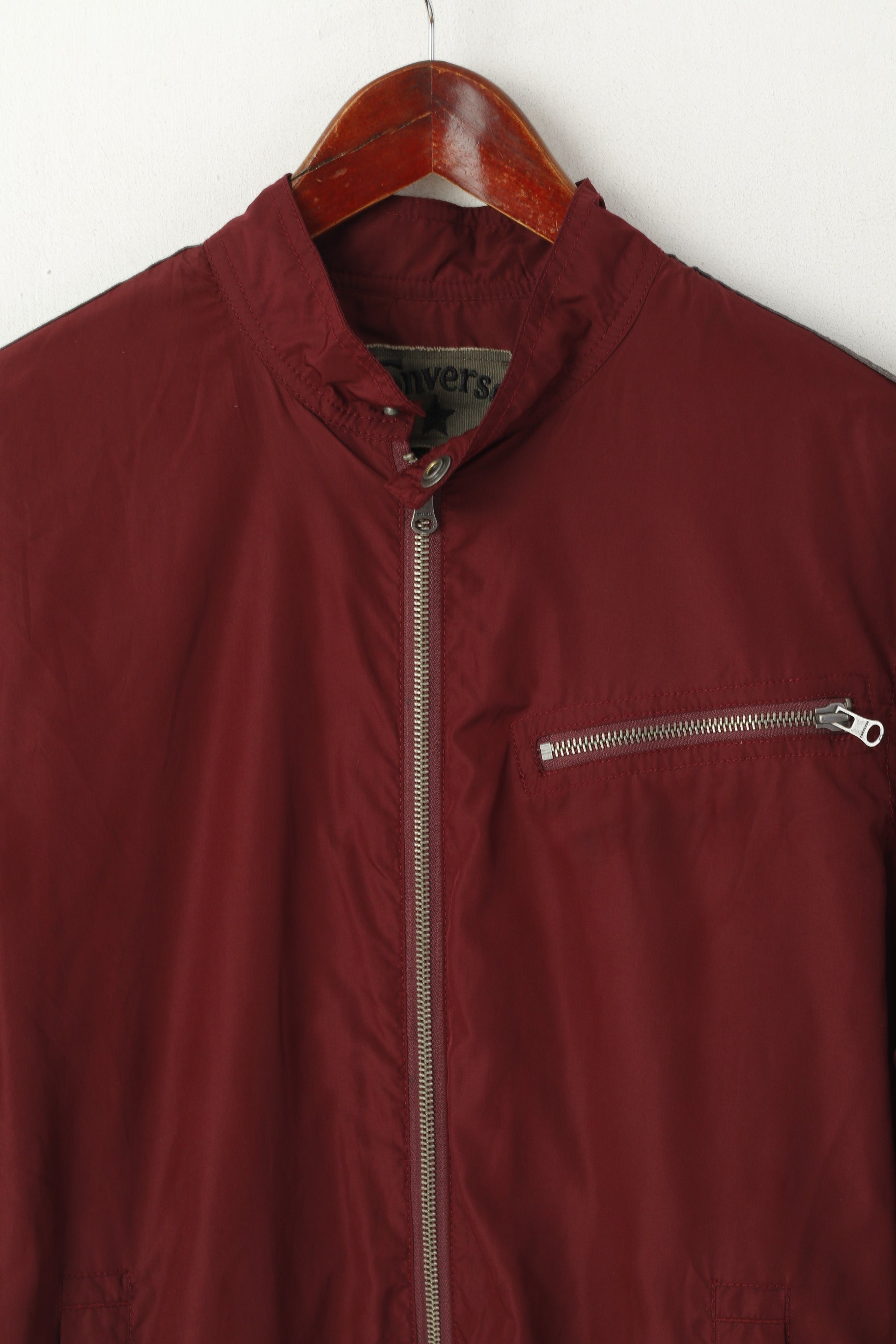 Converse Men S Jacket Burgundy Lightweight Sport Zip Pocket Full Zipper Top