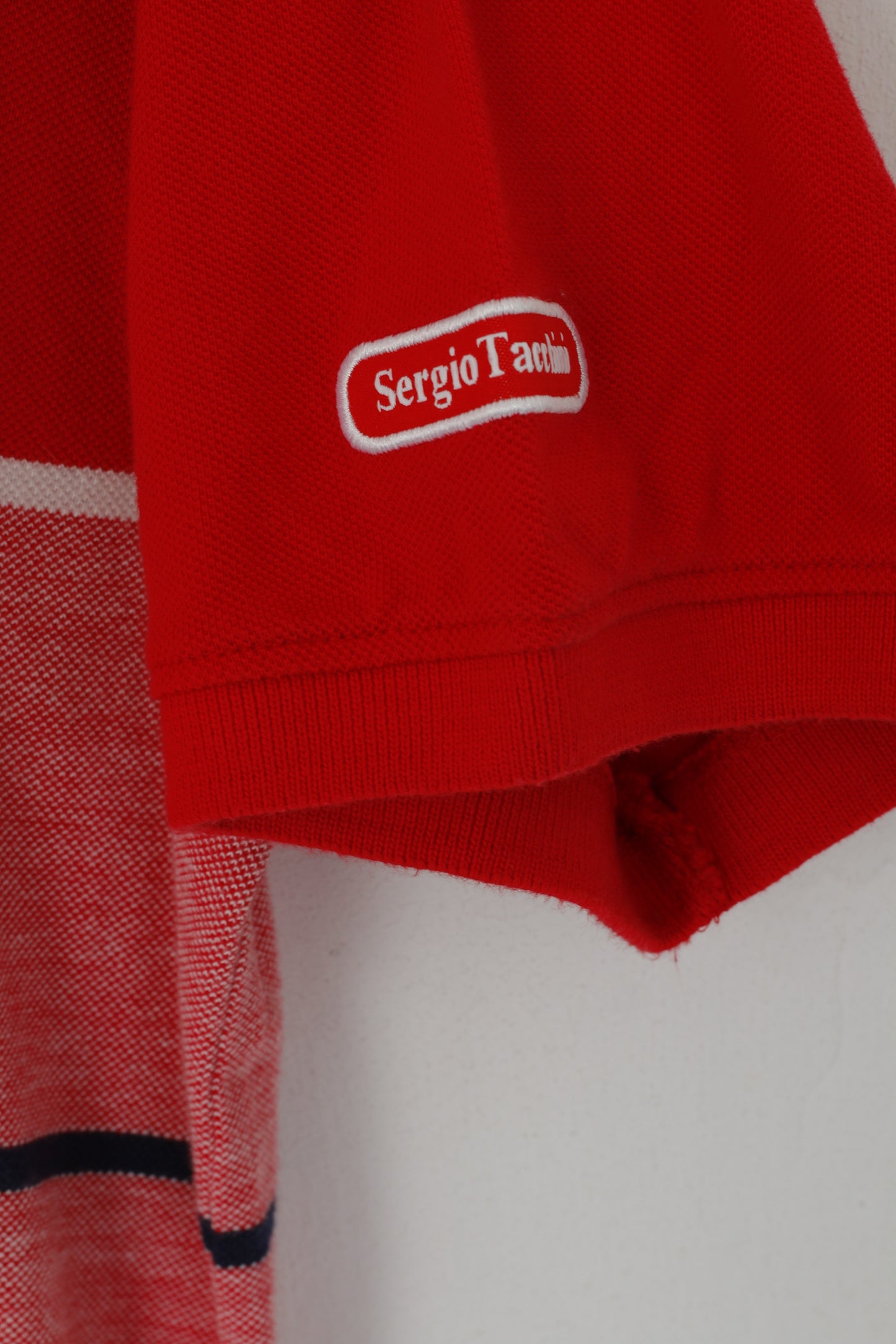 Polo Sergio Tacchini da uomo L (M) Top in cotone rosso con bottoni dettagliati a righe