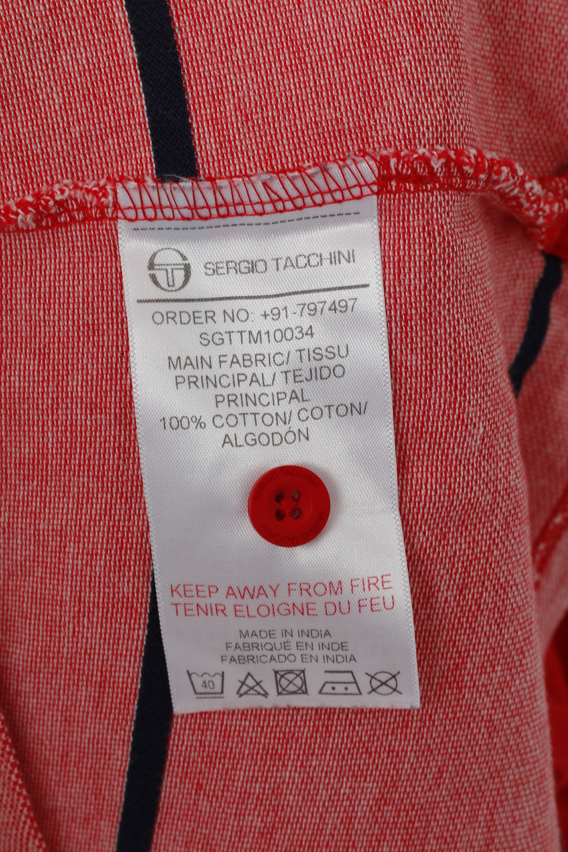 Sergio Tacchini Men L (M) Polo Shirt Red Cotton Striped Detailed Buttons Top