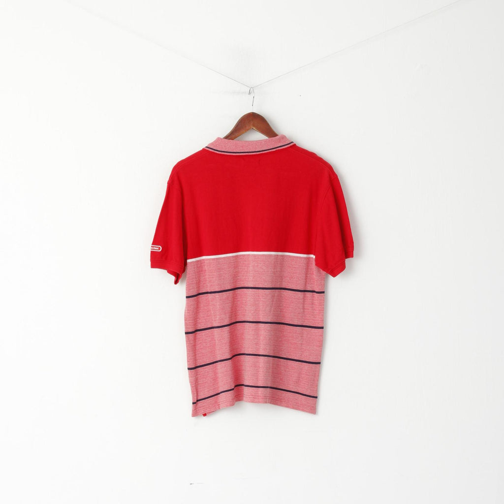 Sergio Tacchini Men L (M) Polo Shirt Red Cotton Striped Detailed Buttons Top
