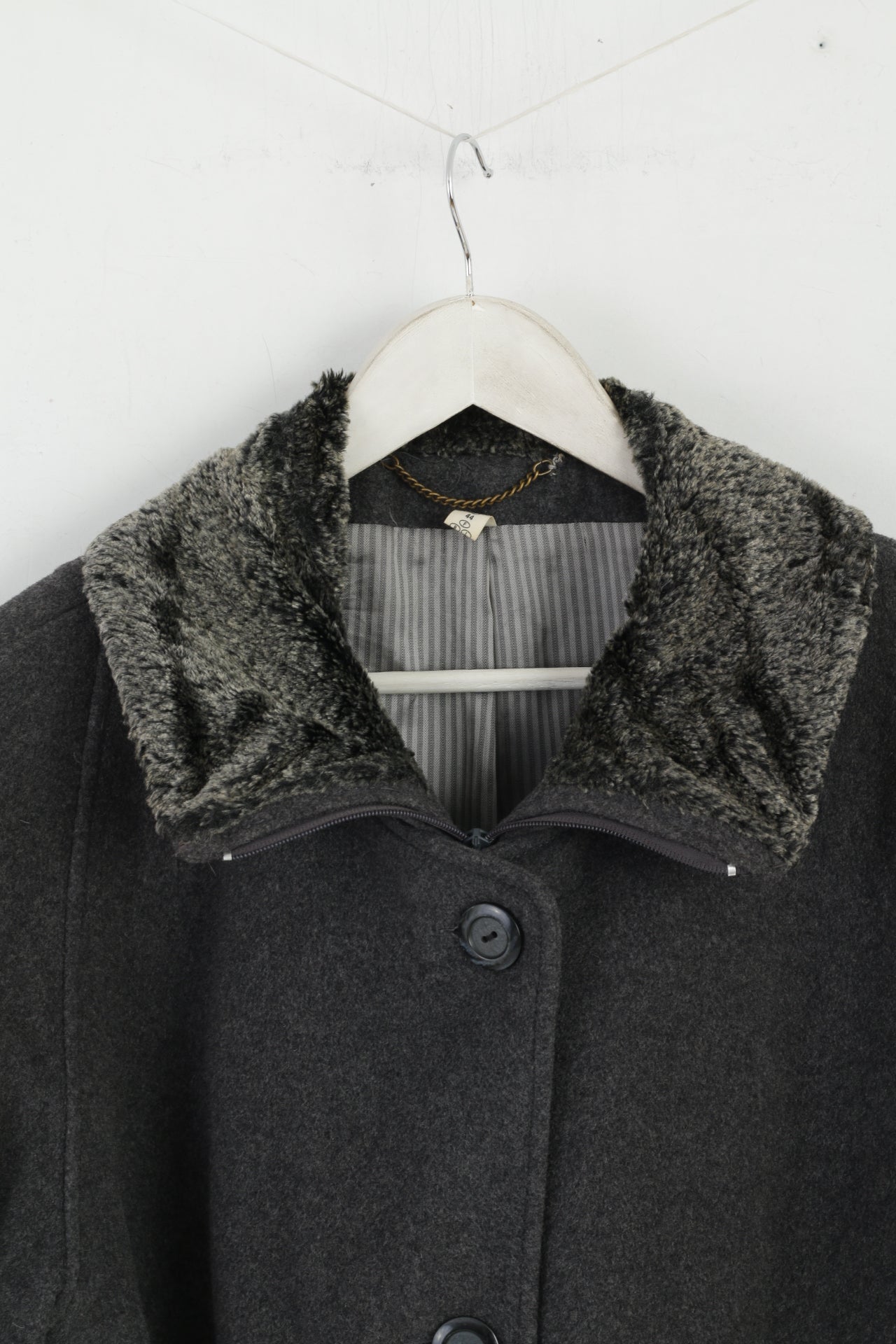 Vintage Women 44 18 Coat Grey Wool Cashmere Blend By Nesi Full Zipper Overcoat